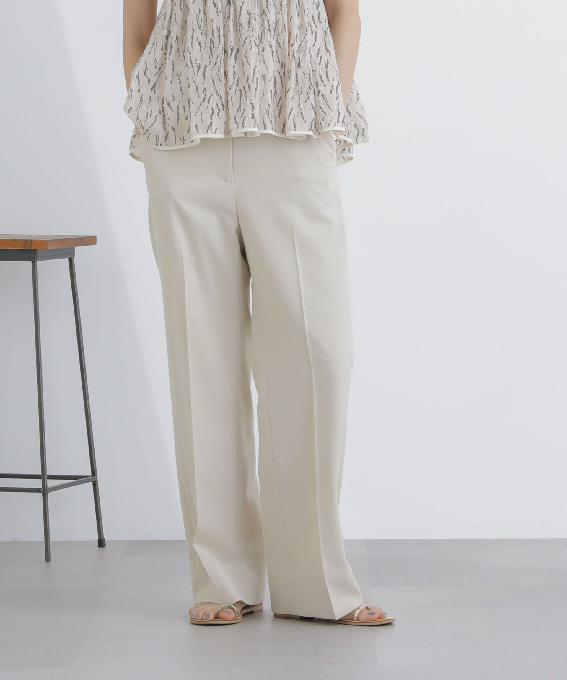 nano･universe「サイドボタンワイドパンツ(セットアップ対応)」|その他|オフホワイト1