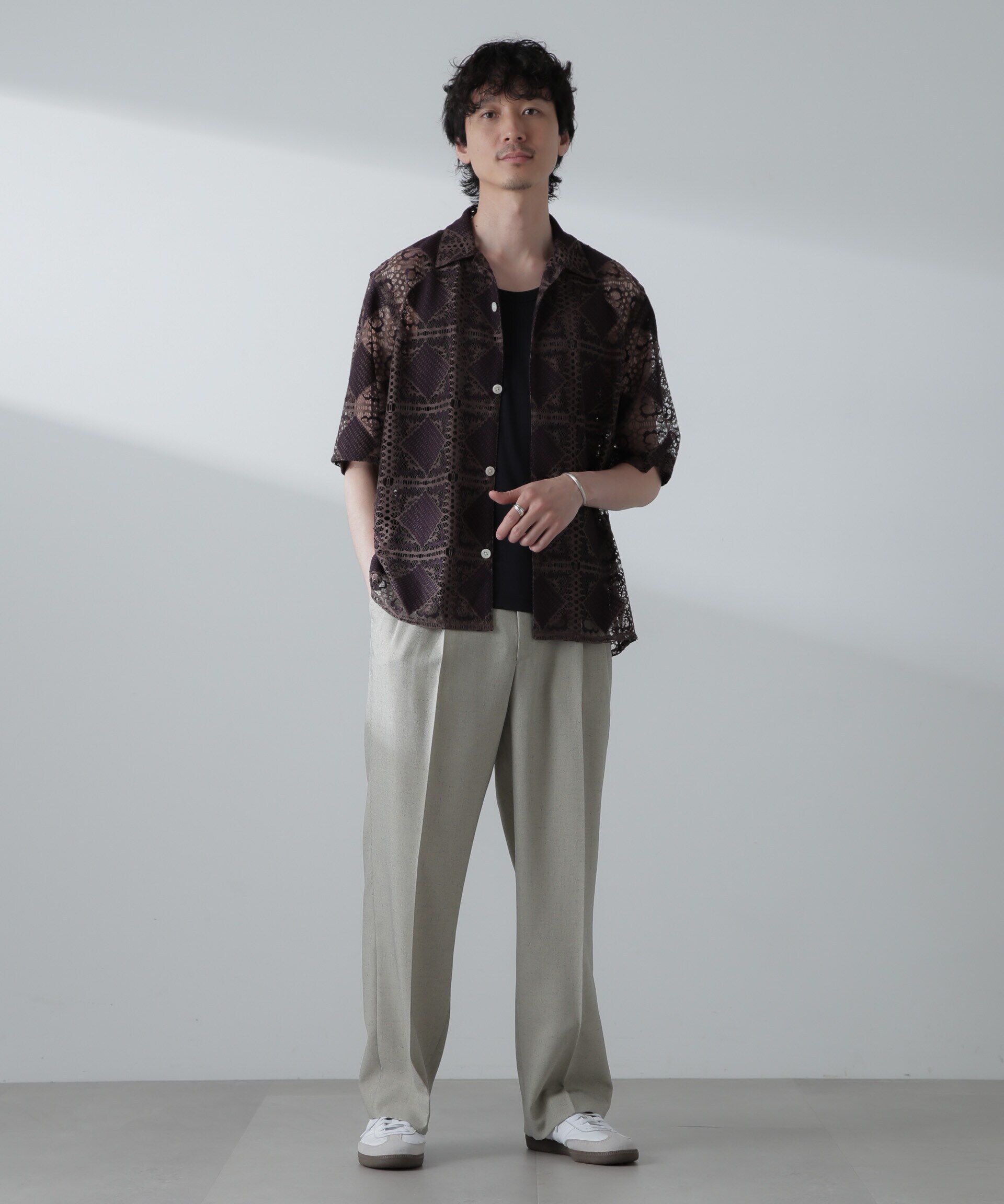 nano･universe「カットブローシェレースオープンカラーシャツ」|シャツ・ブラウス|