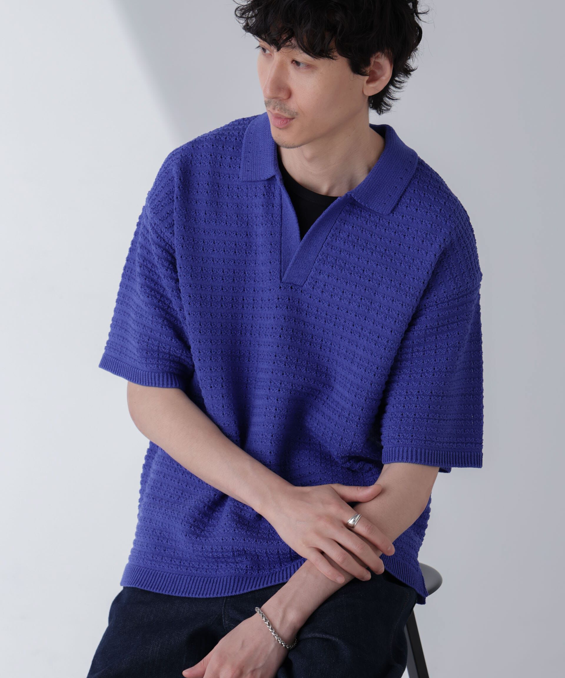 nano･universe「アイレットジャガードボーダーポロシャツ 半袖」|Tシャツ・カットソー|