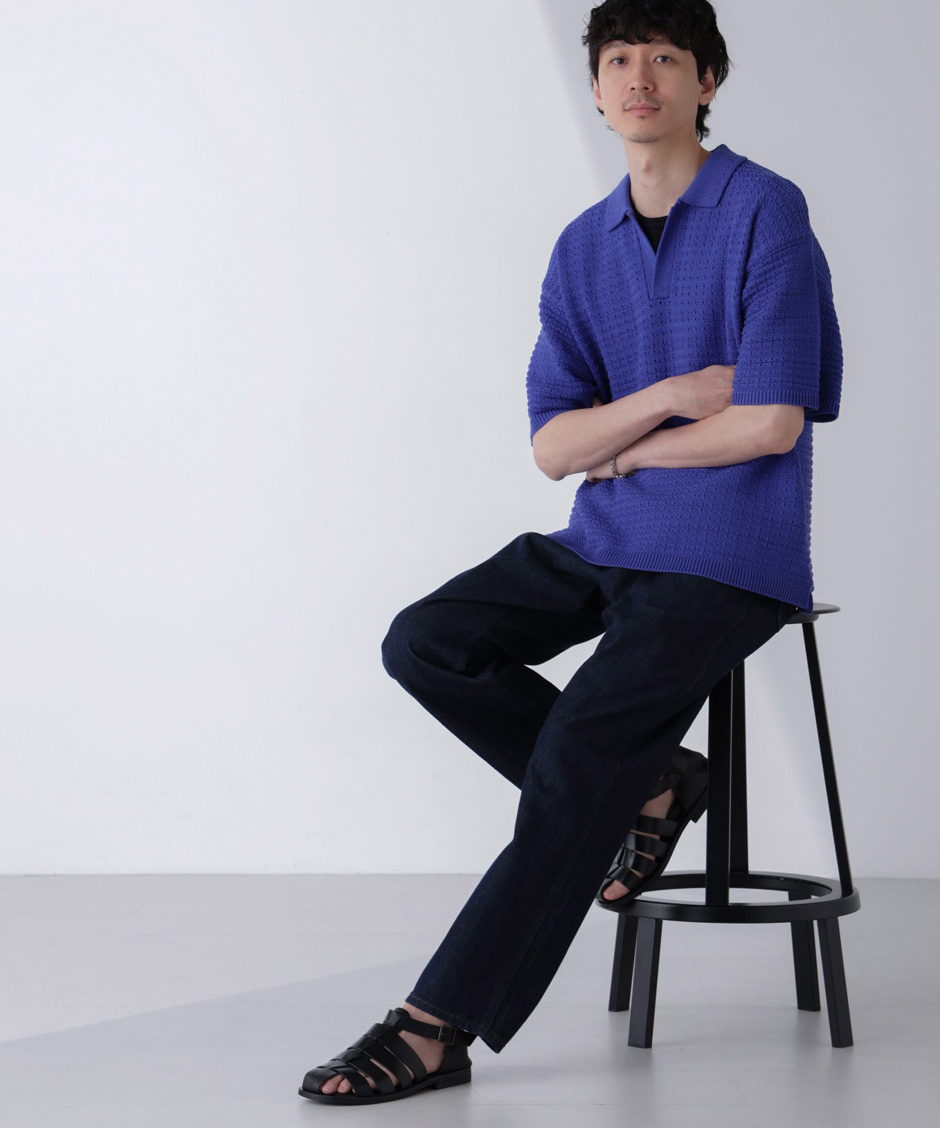 nano･universe「アイレットジャガードボーダーポロシャツ 半袖」|Tシャツ・カットソー|