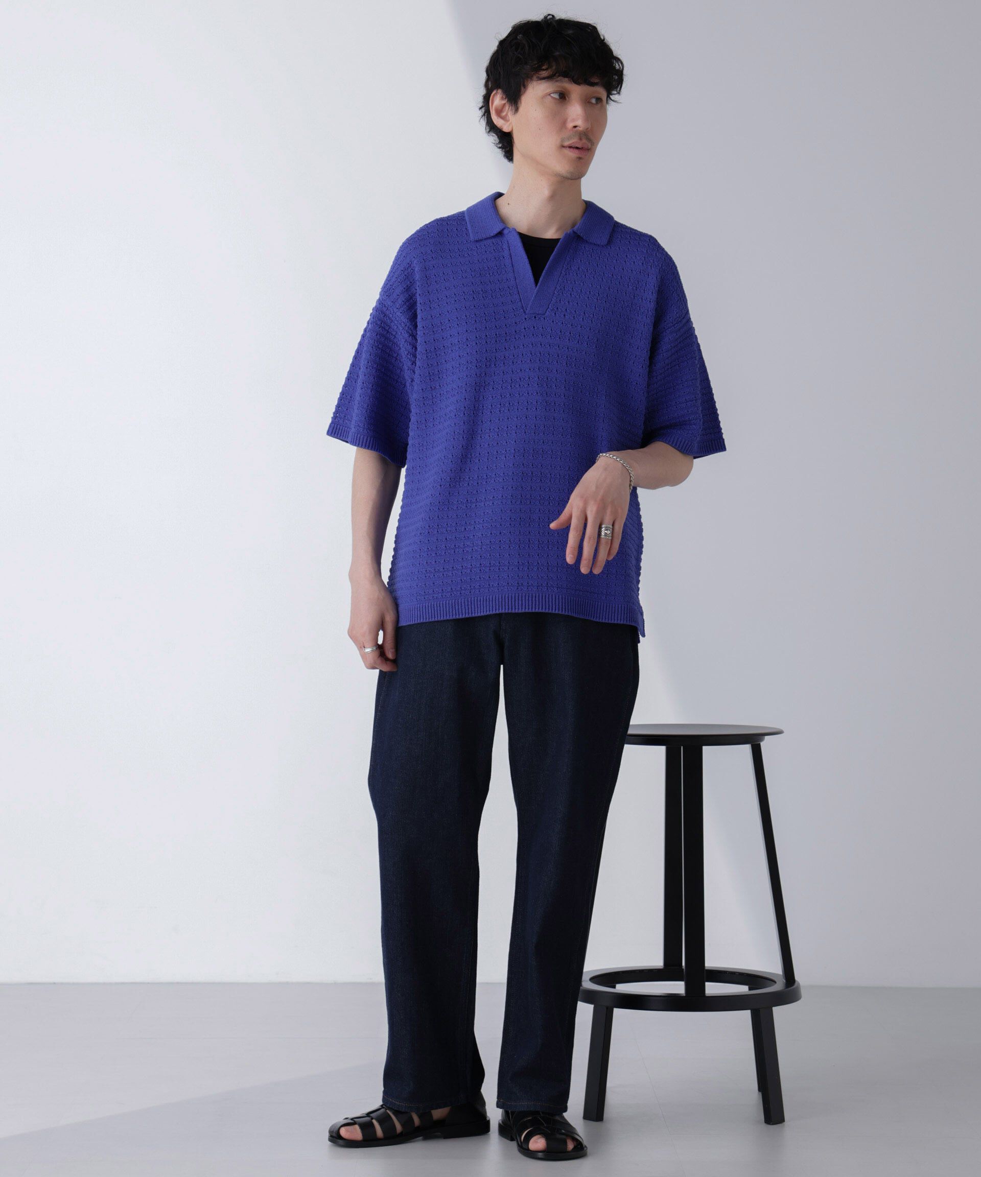 nano･universe「アイレットジャガードボーダーポロシャツ 半袖」|Tシャツ・カットソー|