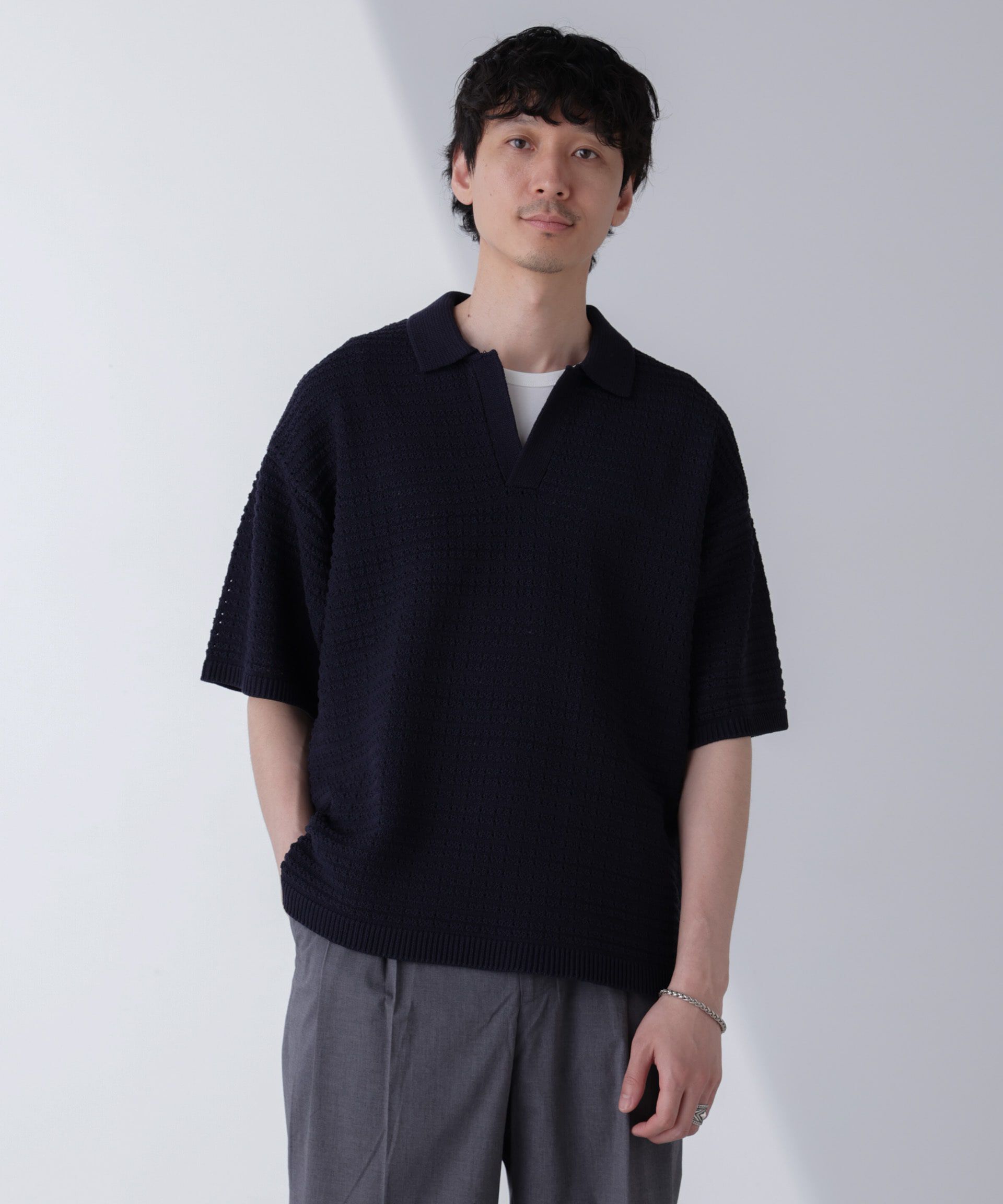 nano･universe「アイレットジャガードボーダーポロシャツ 半袖」|Tシャツ・カットソー|