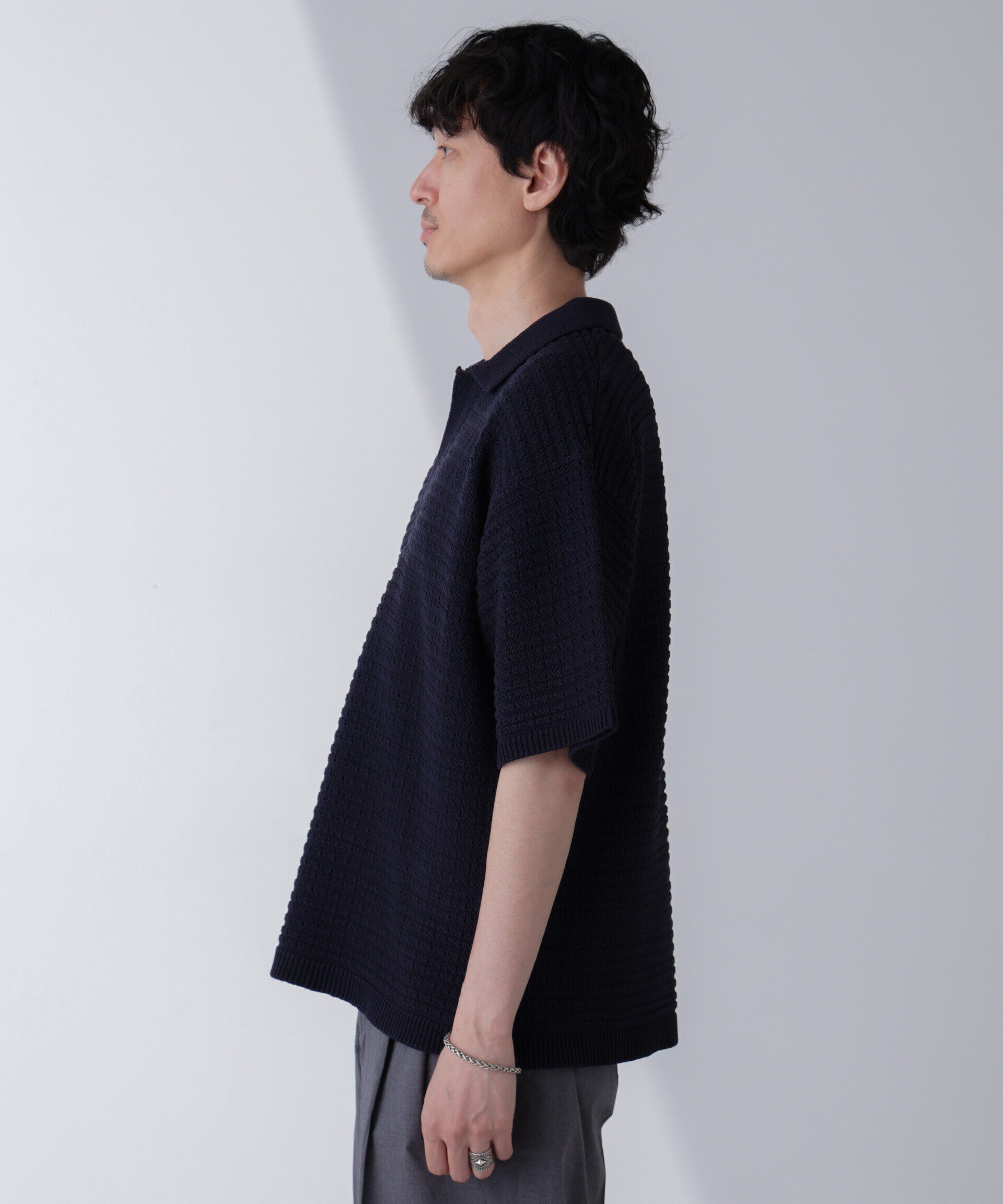 nano･universe「アイレットジャガードボーダーポロシャツ 半袖」|Tシャツ・カットソー|