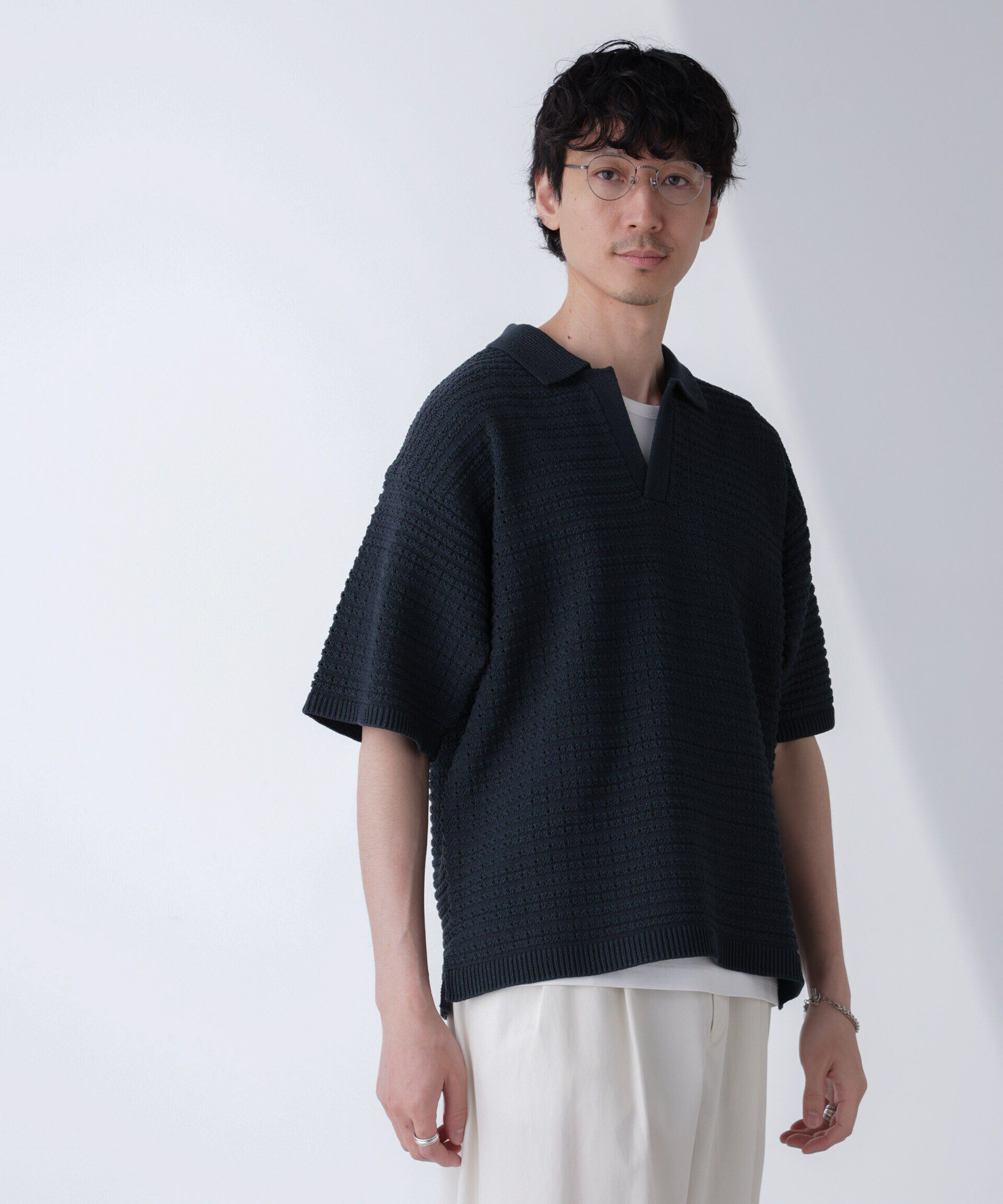 nano･universe「アイレットジャガードボーダーポロシャツ 半袖」|Tシャツ・カットソー|