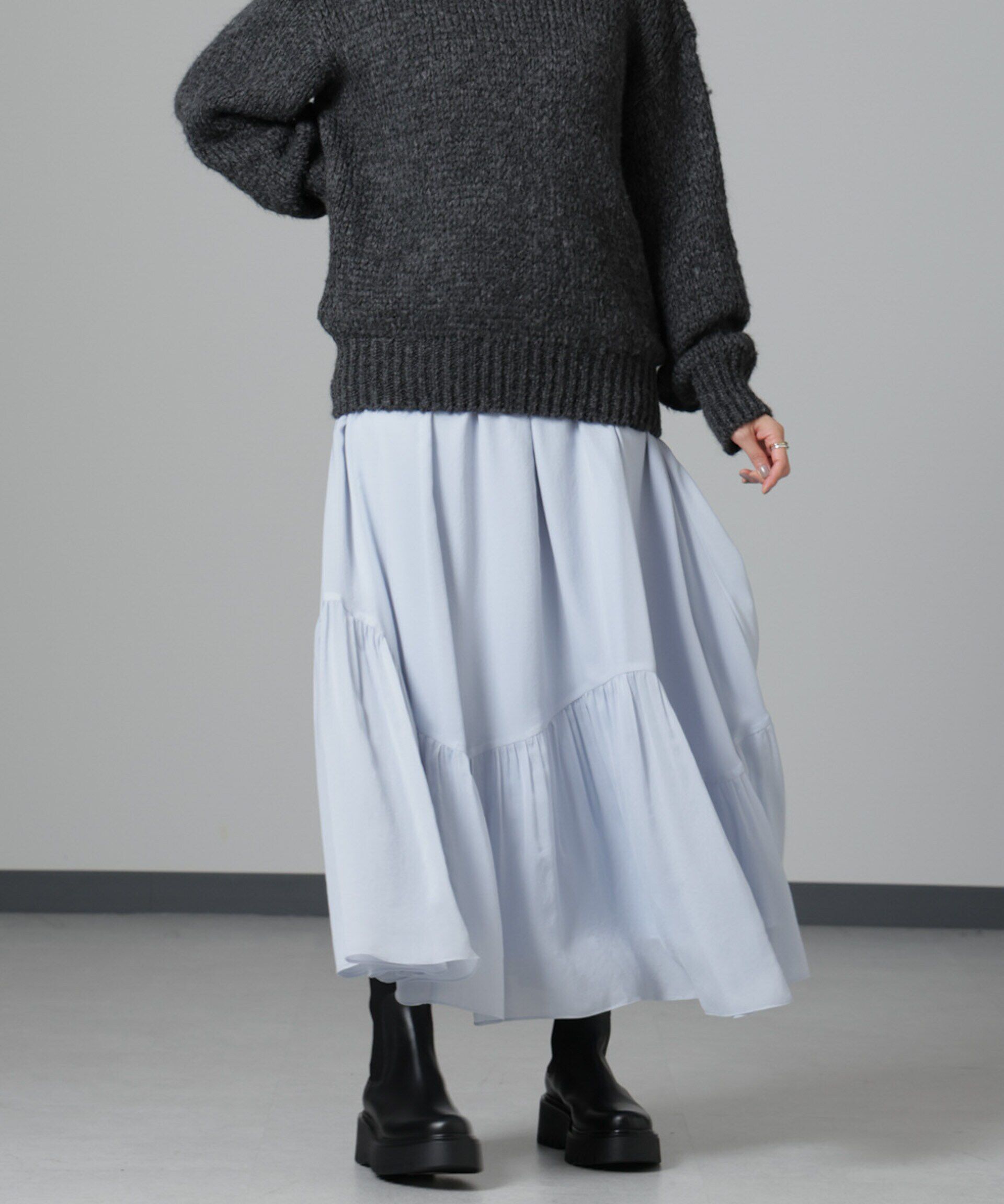 nano･universe「アシメティアードシフォンギャザースカート」|スカート|