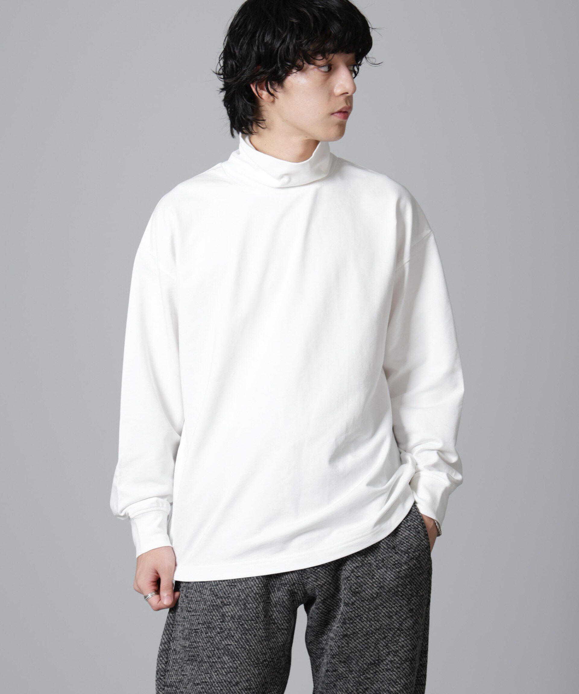 nano･universe「タートルカットミニ裏毛Ｔシャツ 長袖」|Tシャツ・カットソー|ホワイト