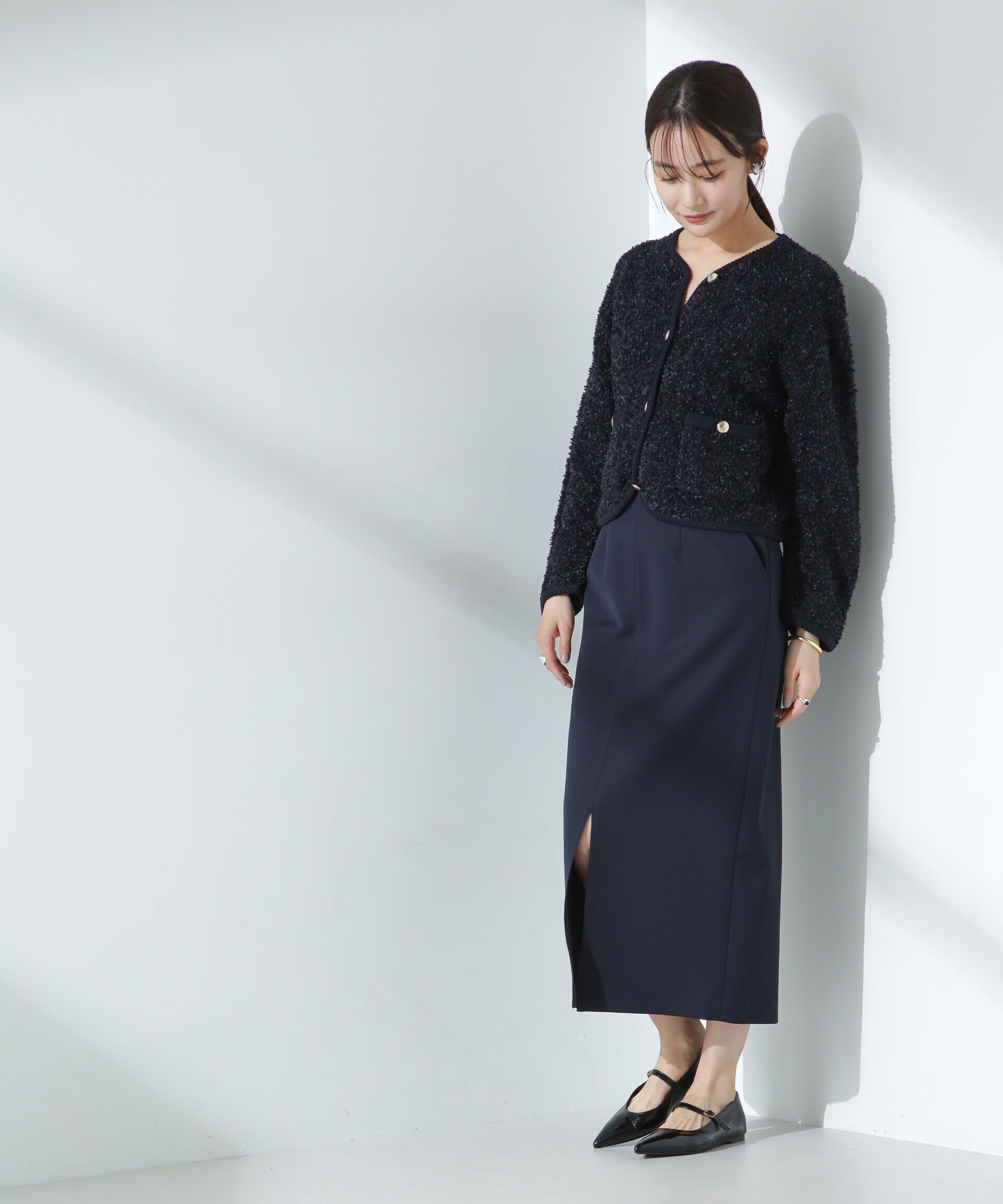 nano･universe「リボンヤーンニットジャケット」|ニット・セーター|