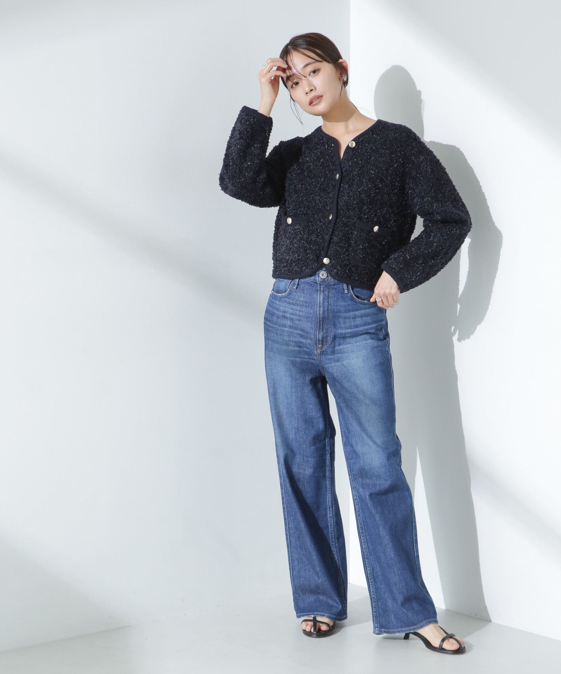 nano･universe「リボンヤーンニットジャケット」|ニット・セーター|