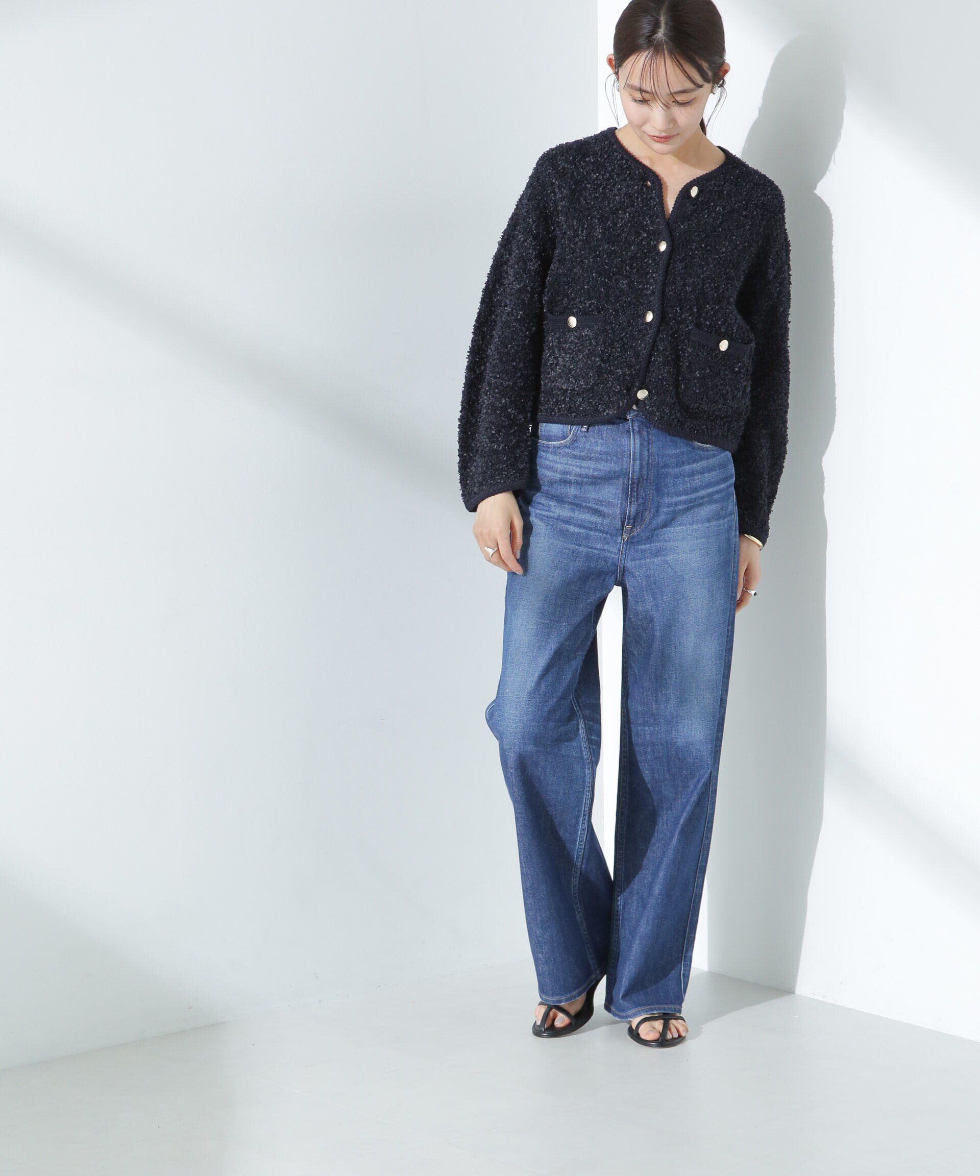 nano･universe「リボンヤーンニットジャケット」|ニット・セーター|