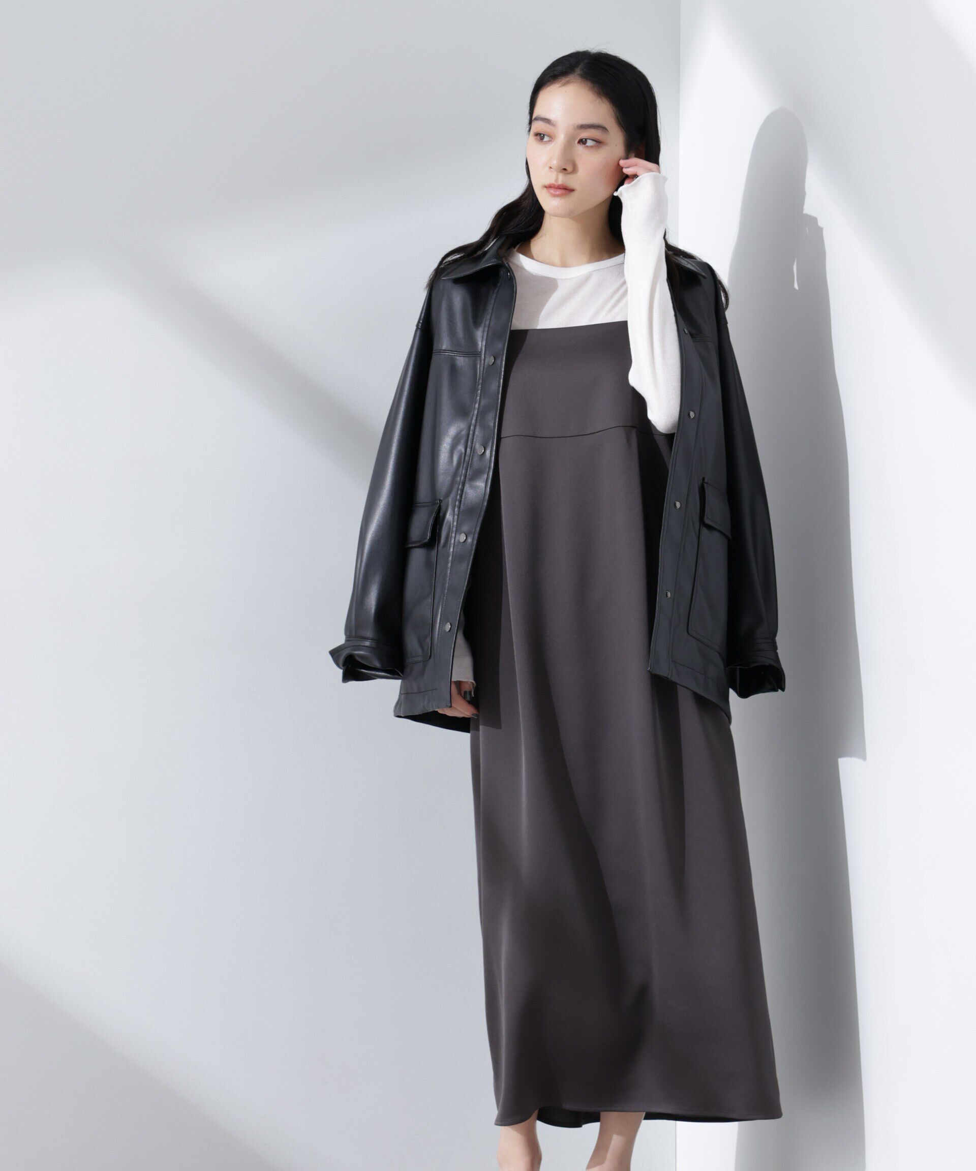 nano･universe「サテンキャミワンピース」|ワンピース|チャコール3