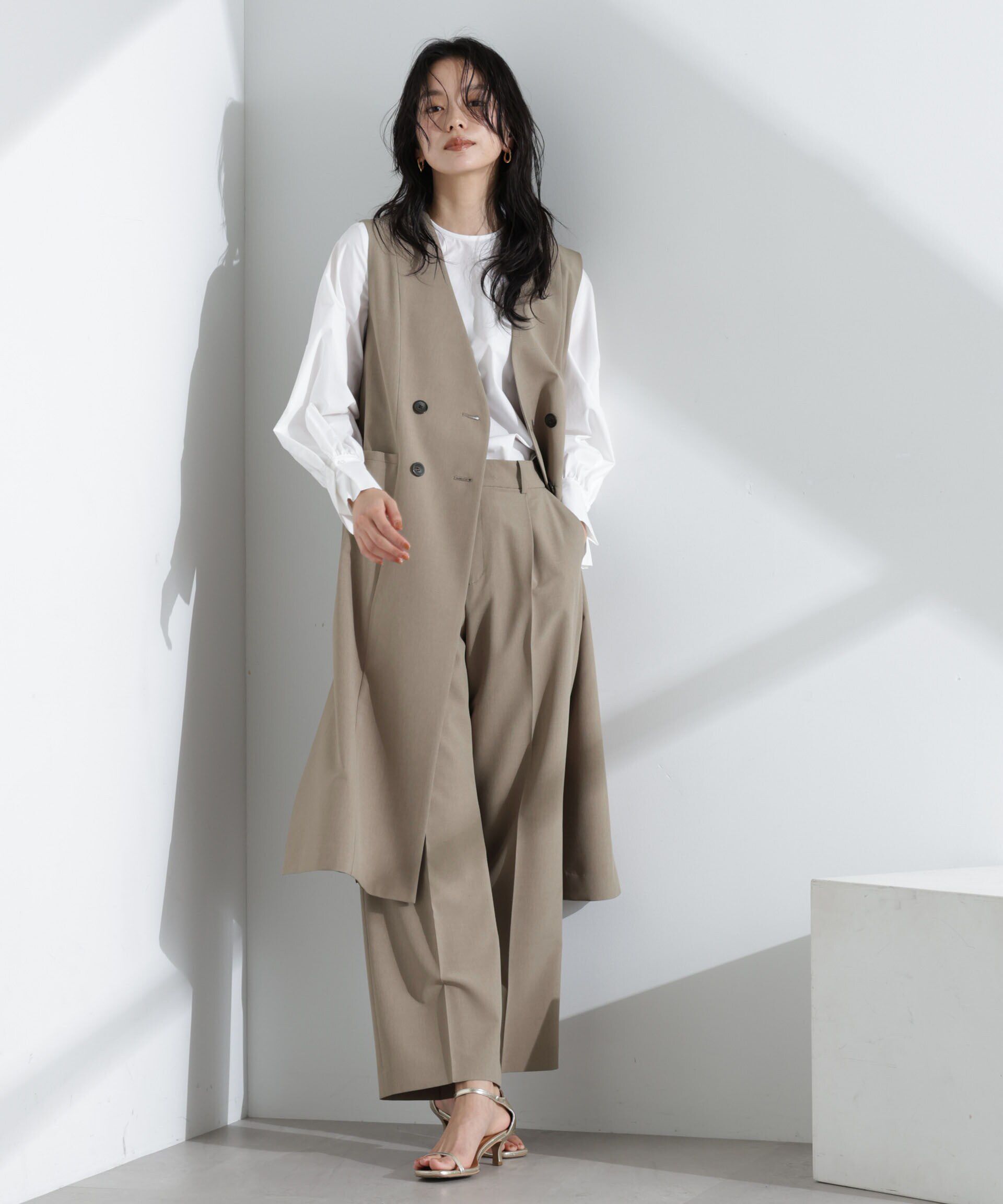 nano･universe「ライトファンクション ロングダブルジレ(セットアップ可)」|テーラードジャケット|モカ3