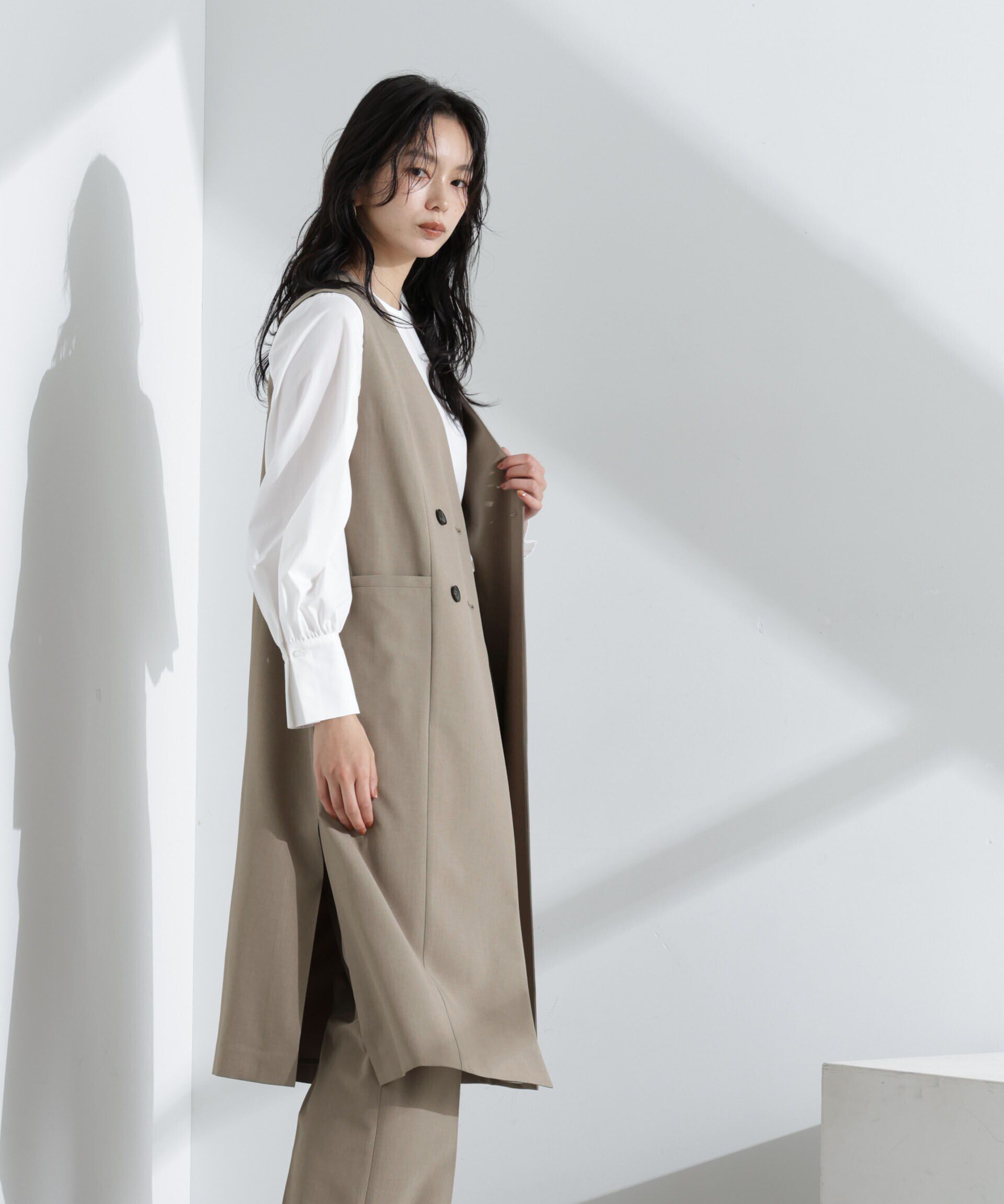 nano･universe「ライトファンクション ロングダブルジレ(セットアップ可)」|テーラードジャケット|