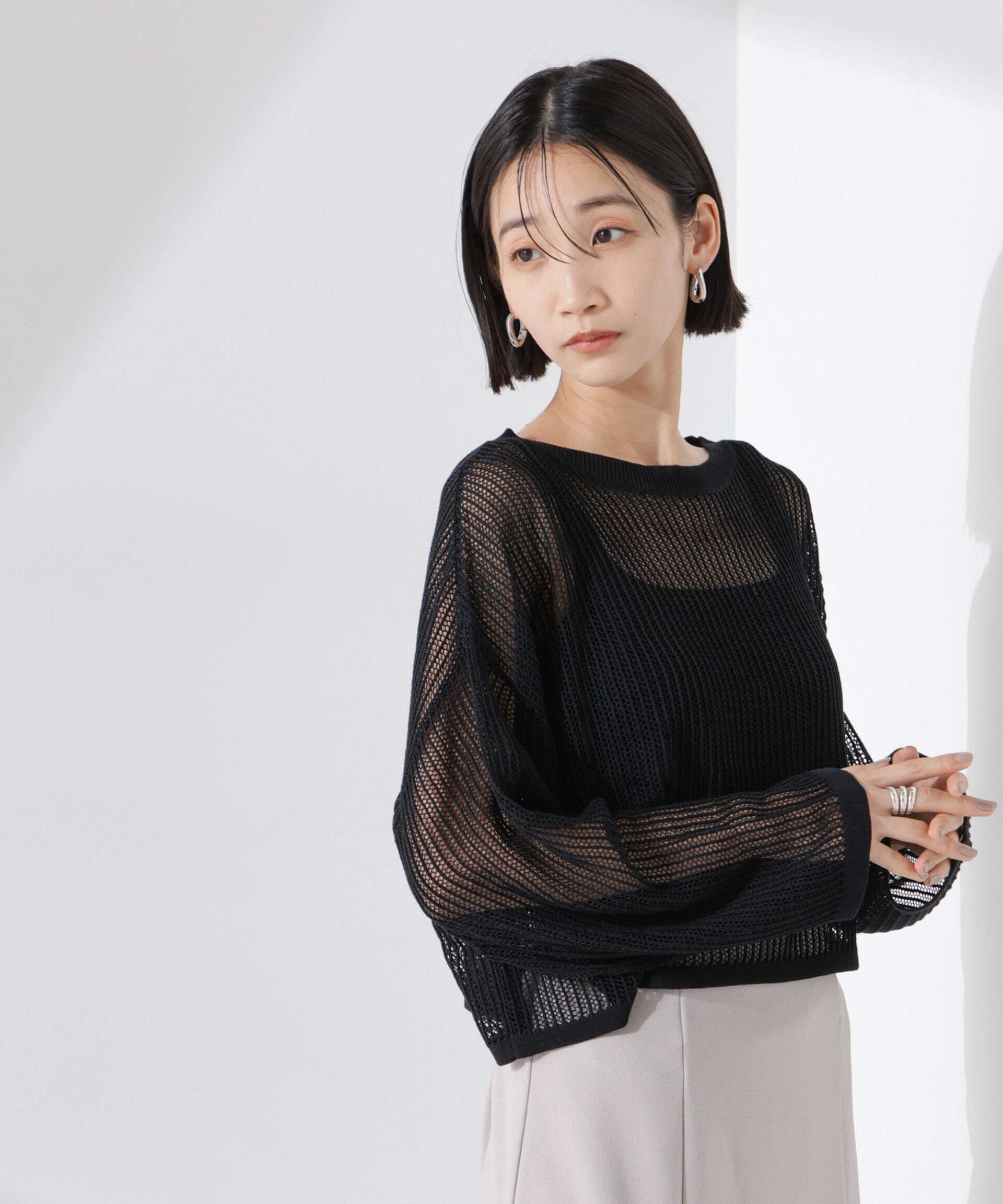 nano･universe「クロップドメッシュニットトップス」|ニット・セーター|