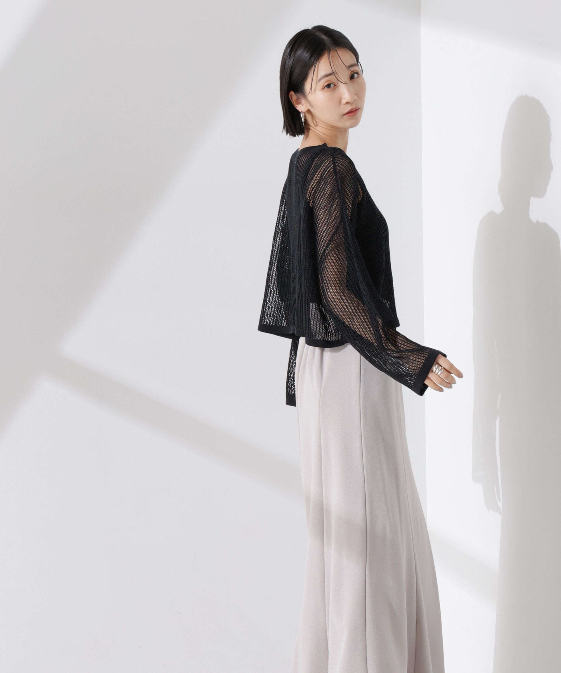 nano･universe「クロップドメッシュニットトップス」|ニット・セーター|