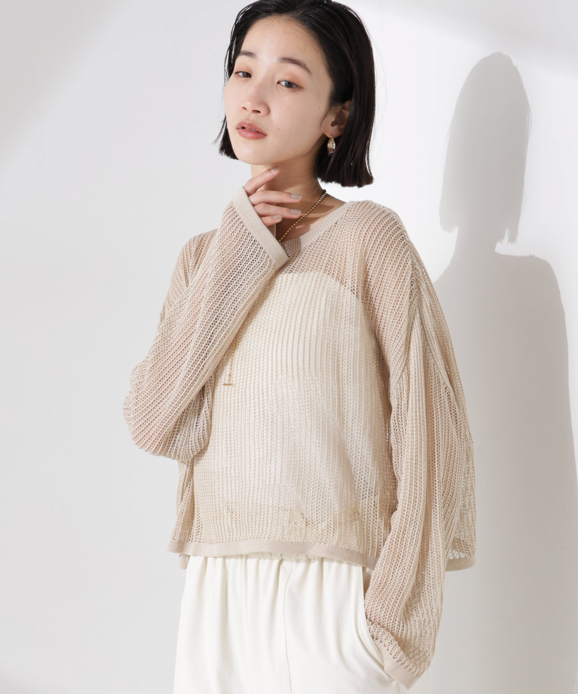 nano･universe「クロップドメッシュニットトップス」|ニット・セーター|