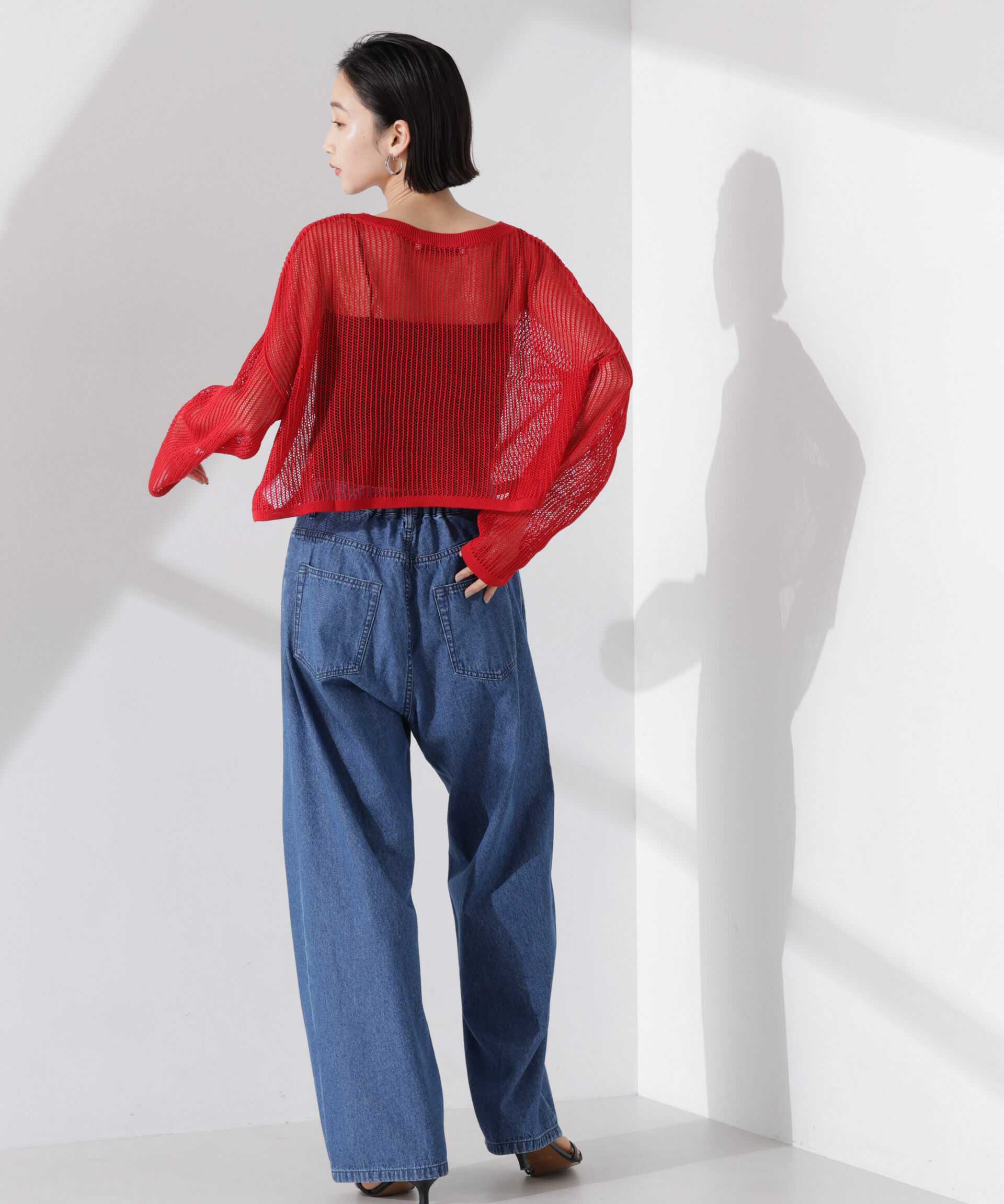 nano･universe「クロップドメッシュニットトップス」|ニット・セーター|