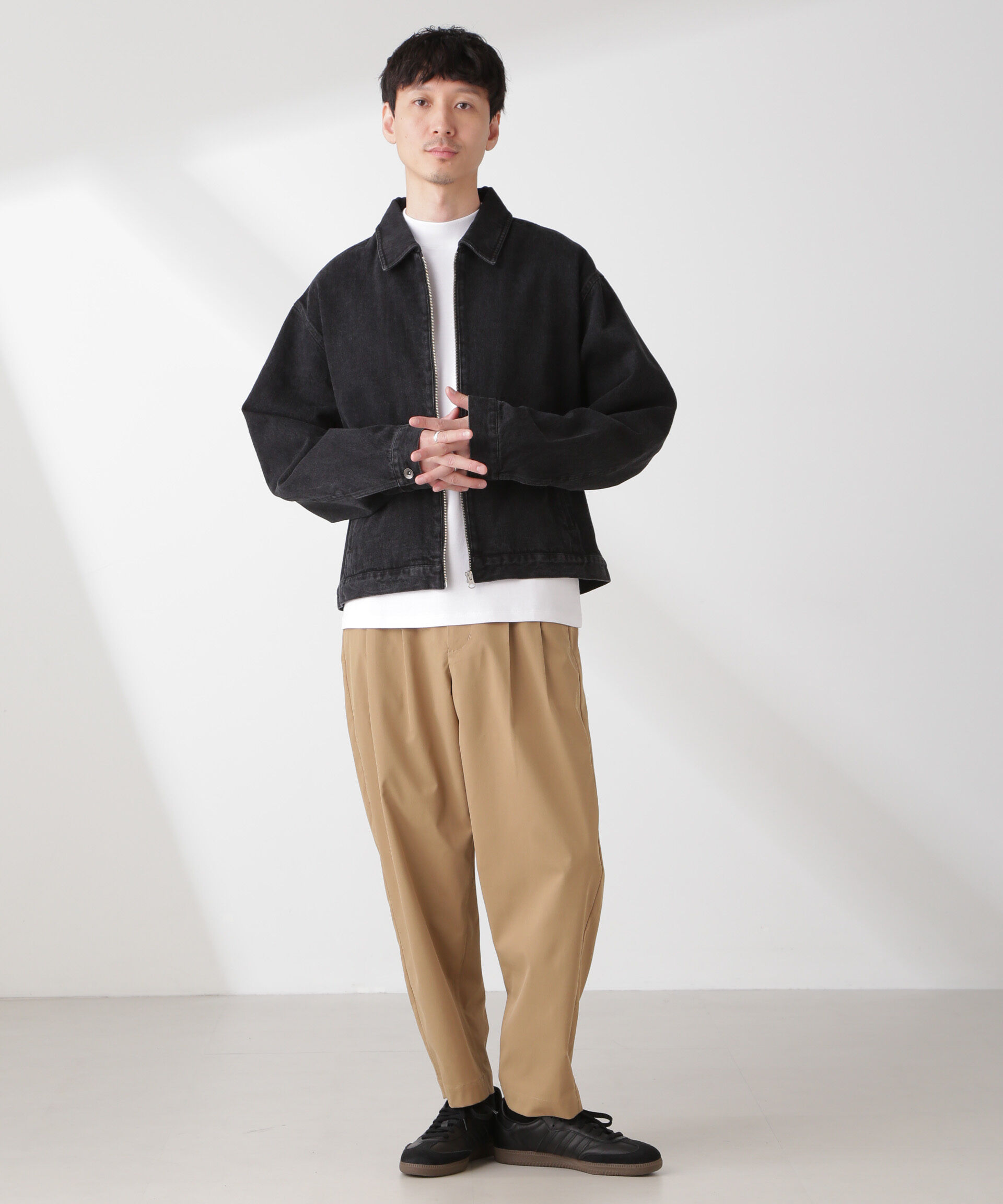 nano･universe「コットンライクツイルツータックテーパードイージーパンツ」|チノ|