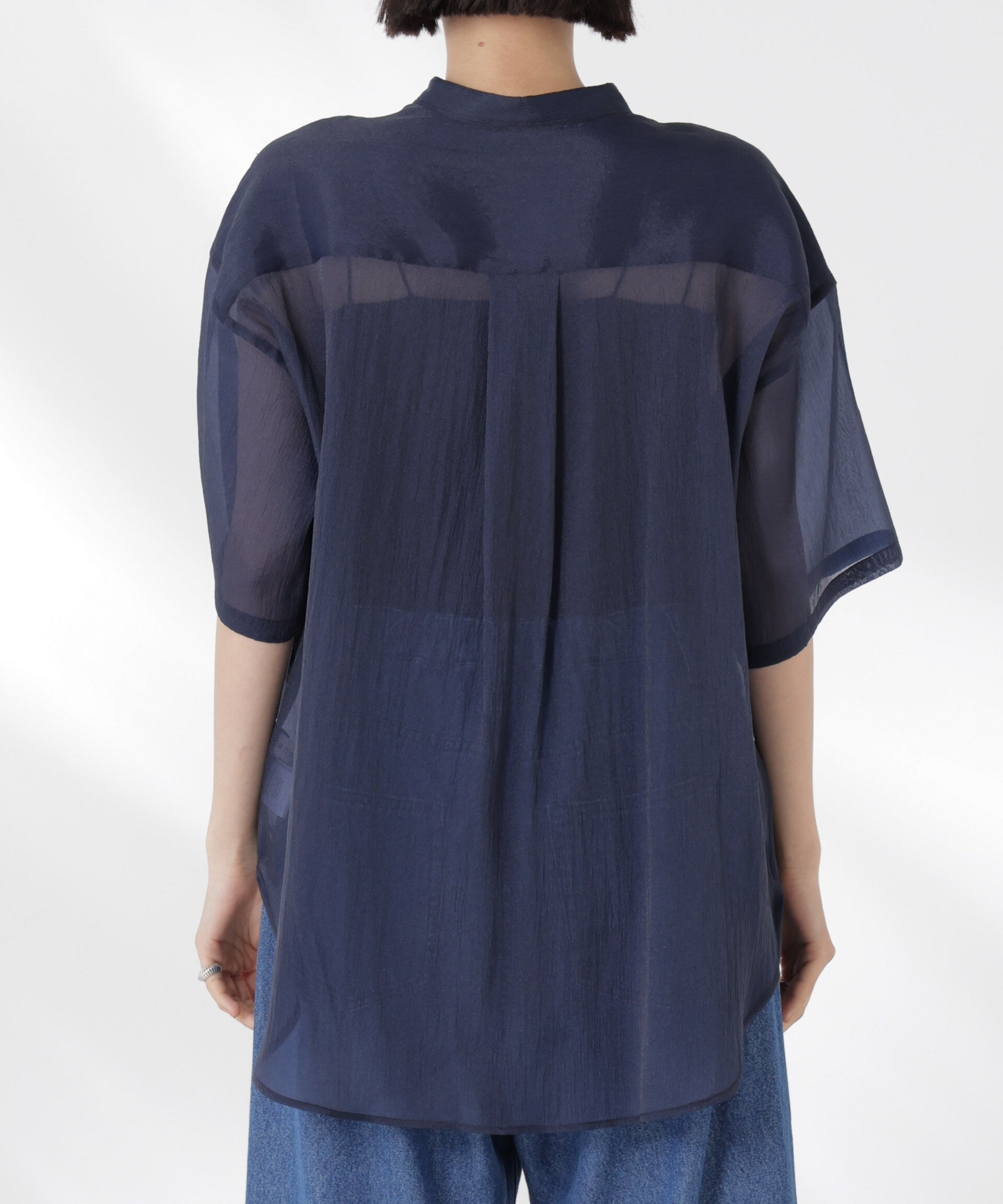 nano･universe「バンドカラーシアー半袖シャツ」|シャツ・ブラウス|