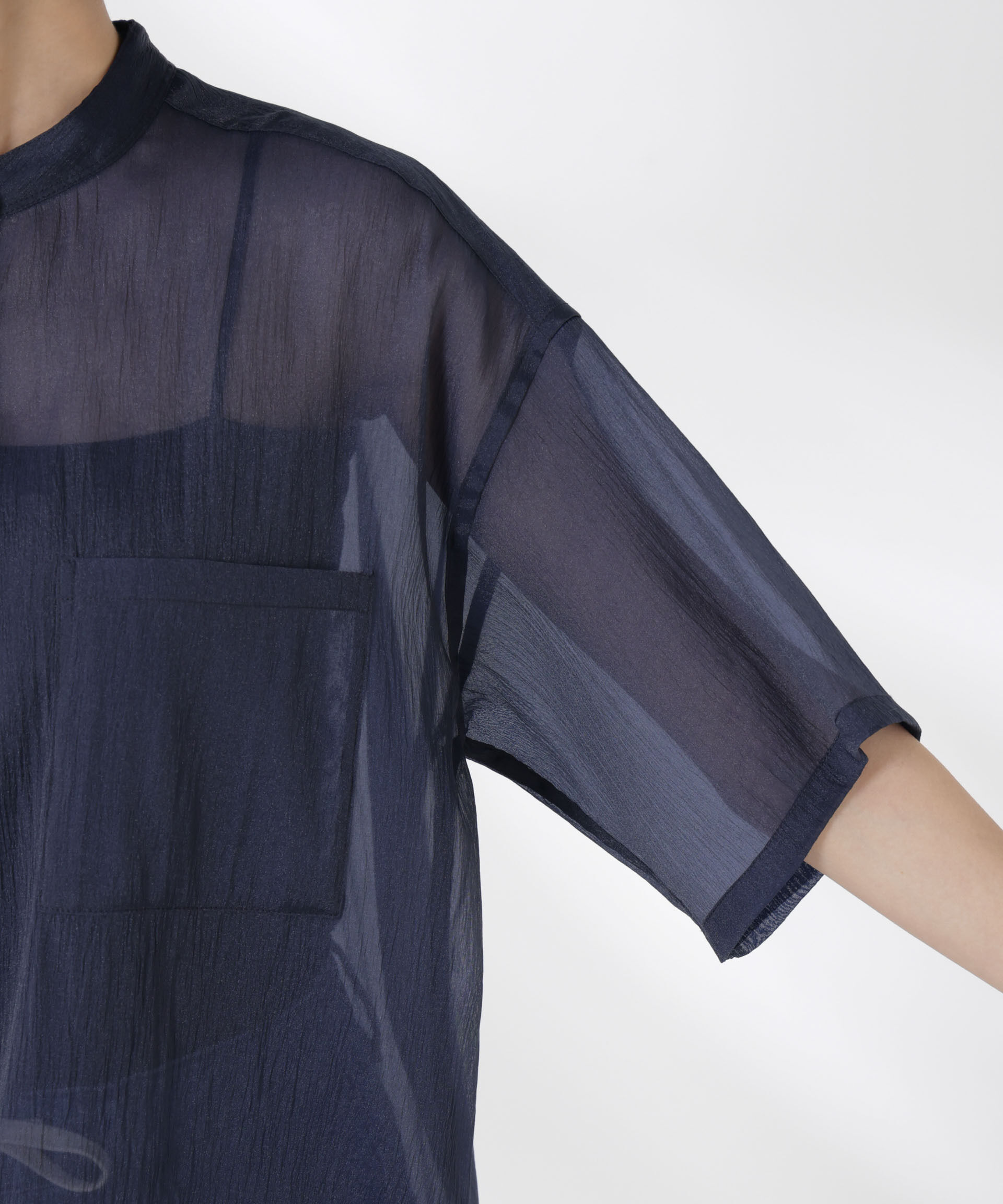 nano･universe「バンドカラーシアー半袖シャツ」|シャツ・ブラウス|