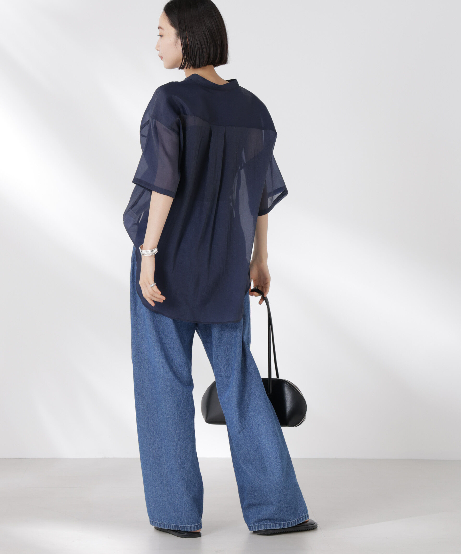 nano･universe「バンドカラーシアー半袖シャツ」|シャツ・ブラウス|