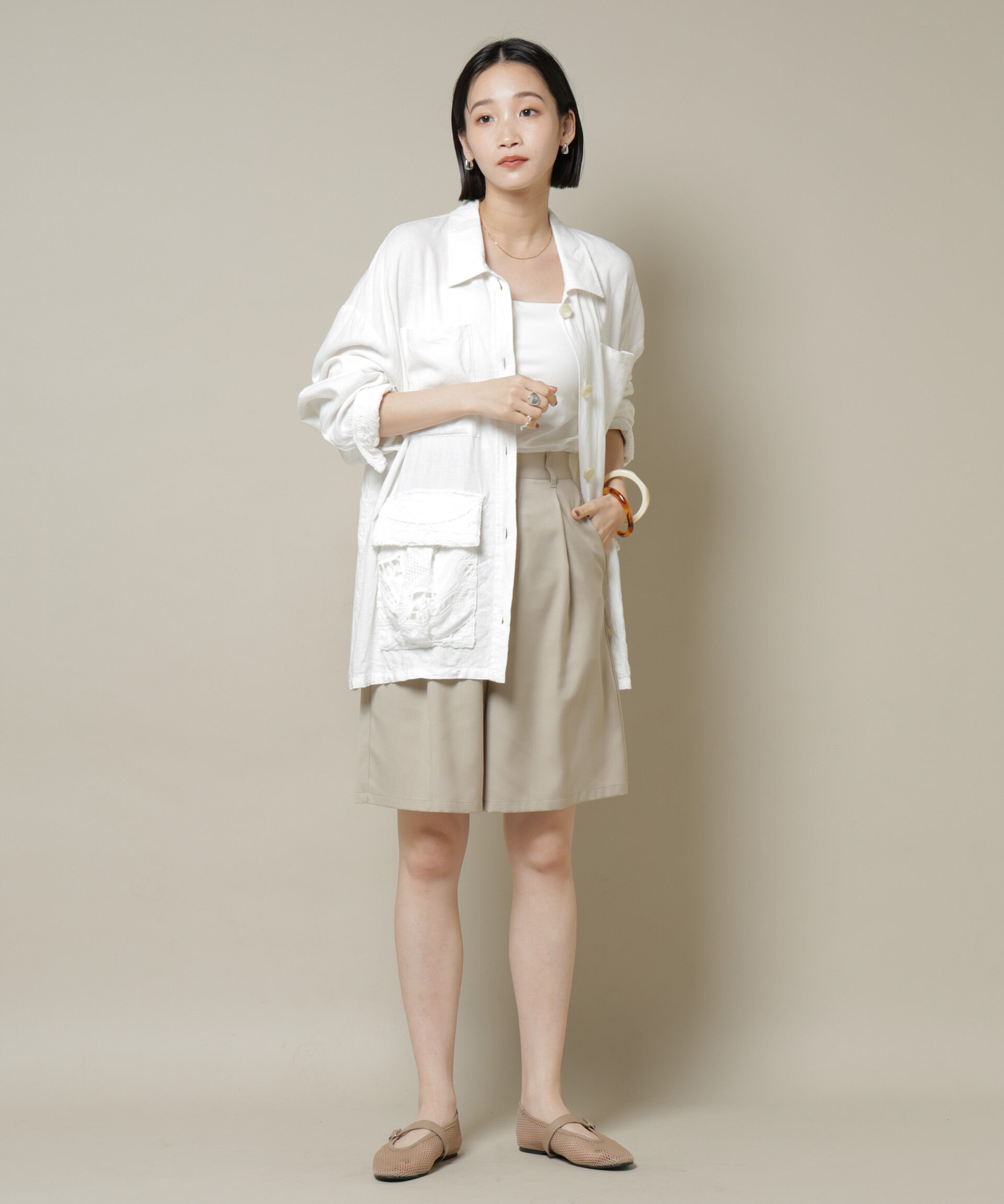 nano･universe「ワンタックショートパンツ(セットアップ可)」|チノ|