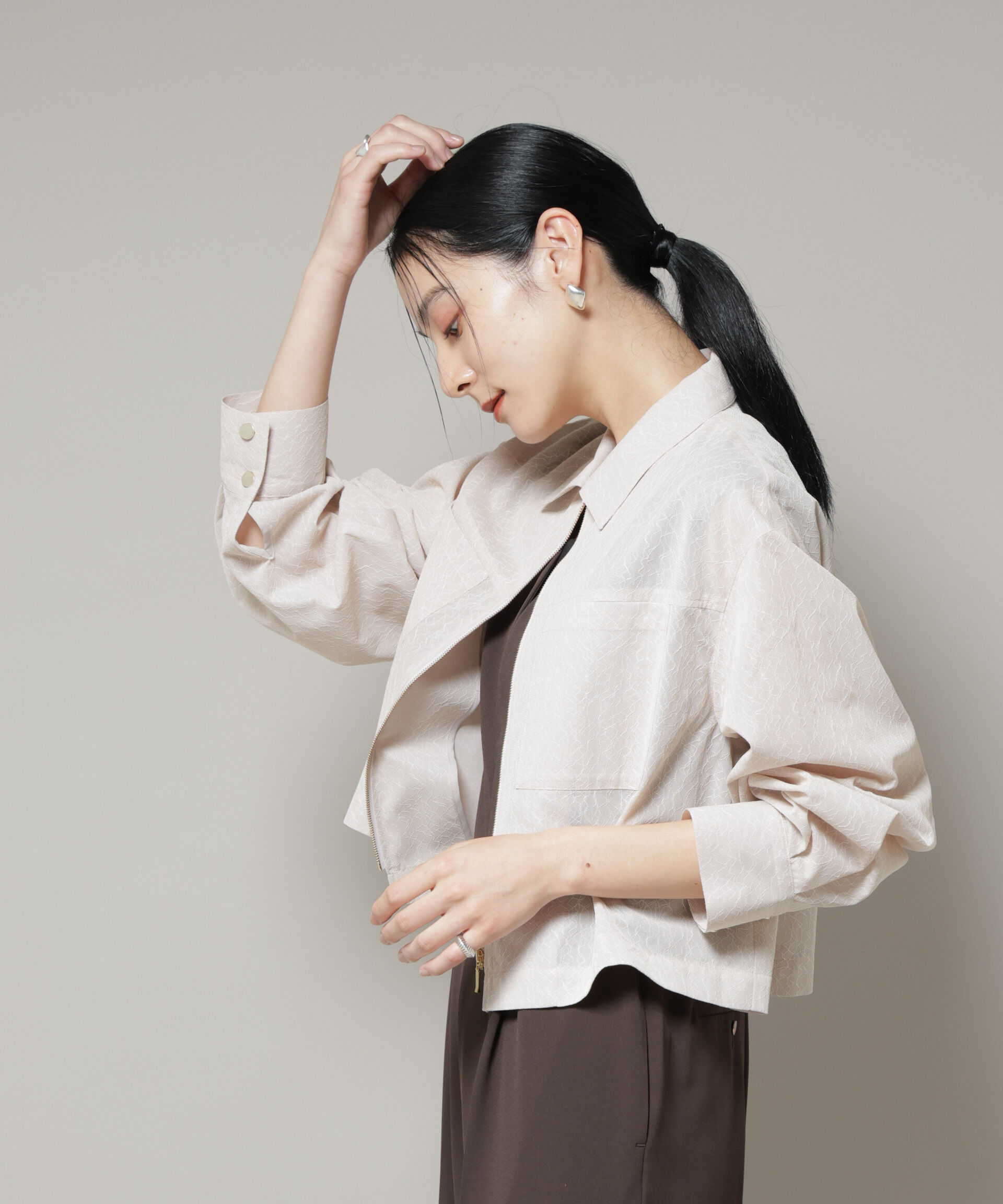 nano･universe「レースボンディングシャツブルゾン」|テーラードジャケット|