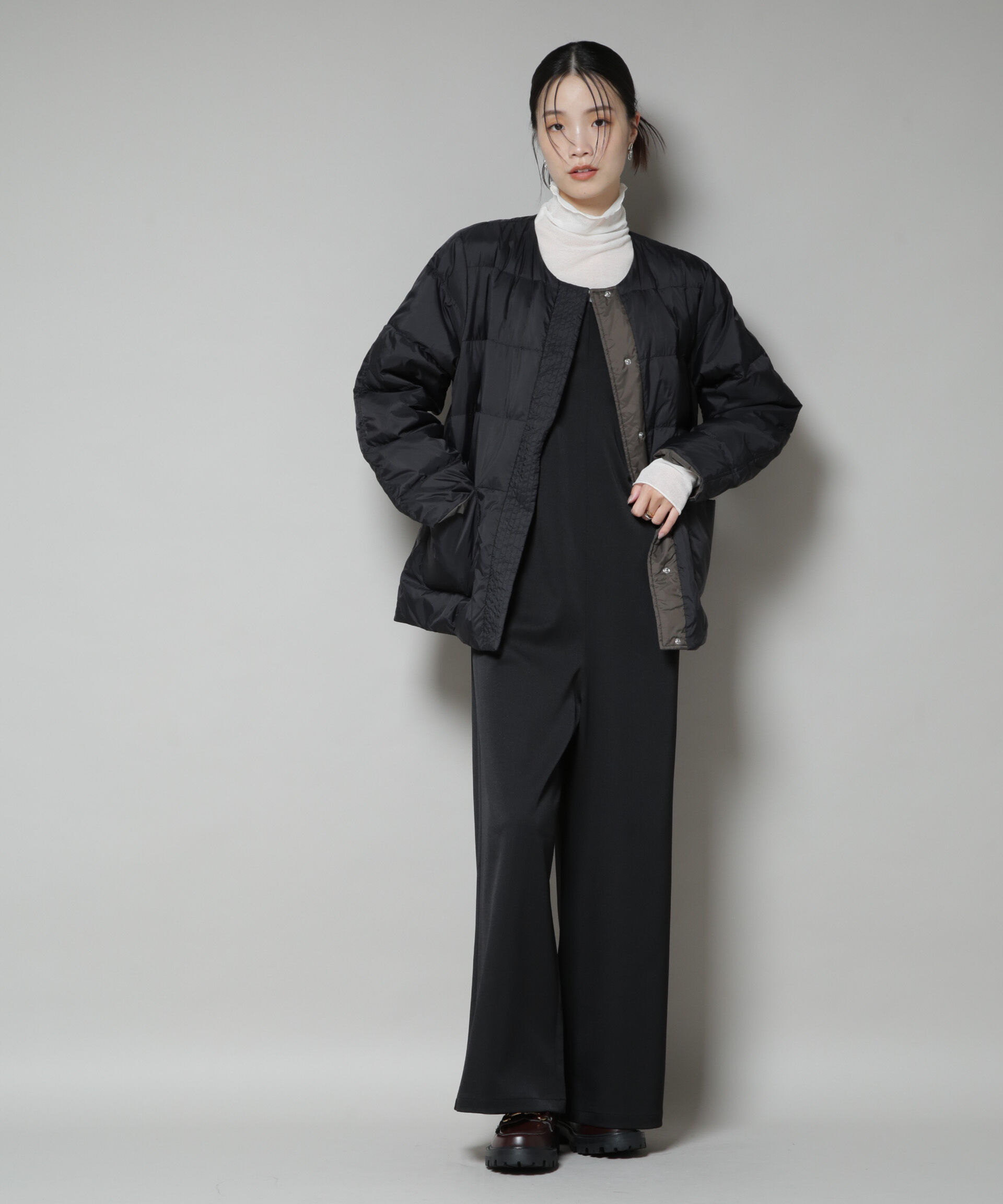 nano･universe「撥水加工ライトダウン リバーシブルノーカラージャケット」|ダウン|