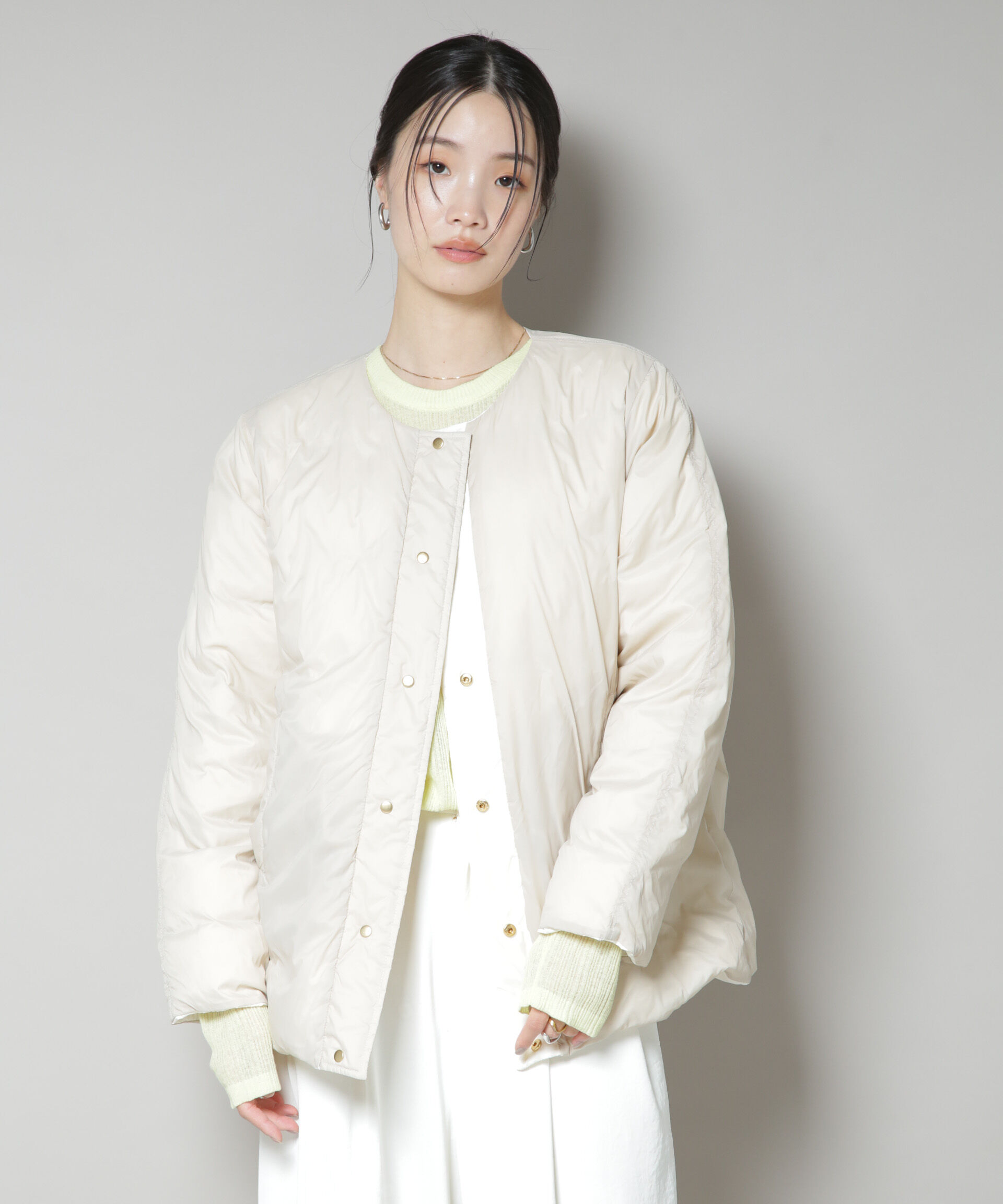 nano･universe「撥水加工ライトダウン リバーシブルノーカラージャケット」|ダウン|