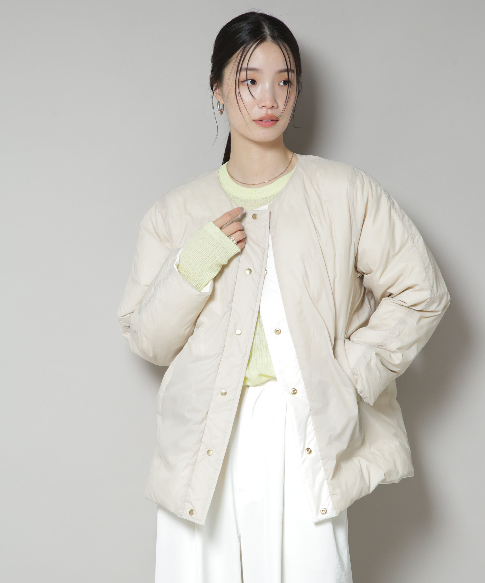 nano･universe「撥水加工ライトダウン リバーシブルノーカラージャケット」|ダウン|