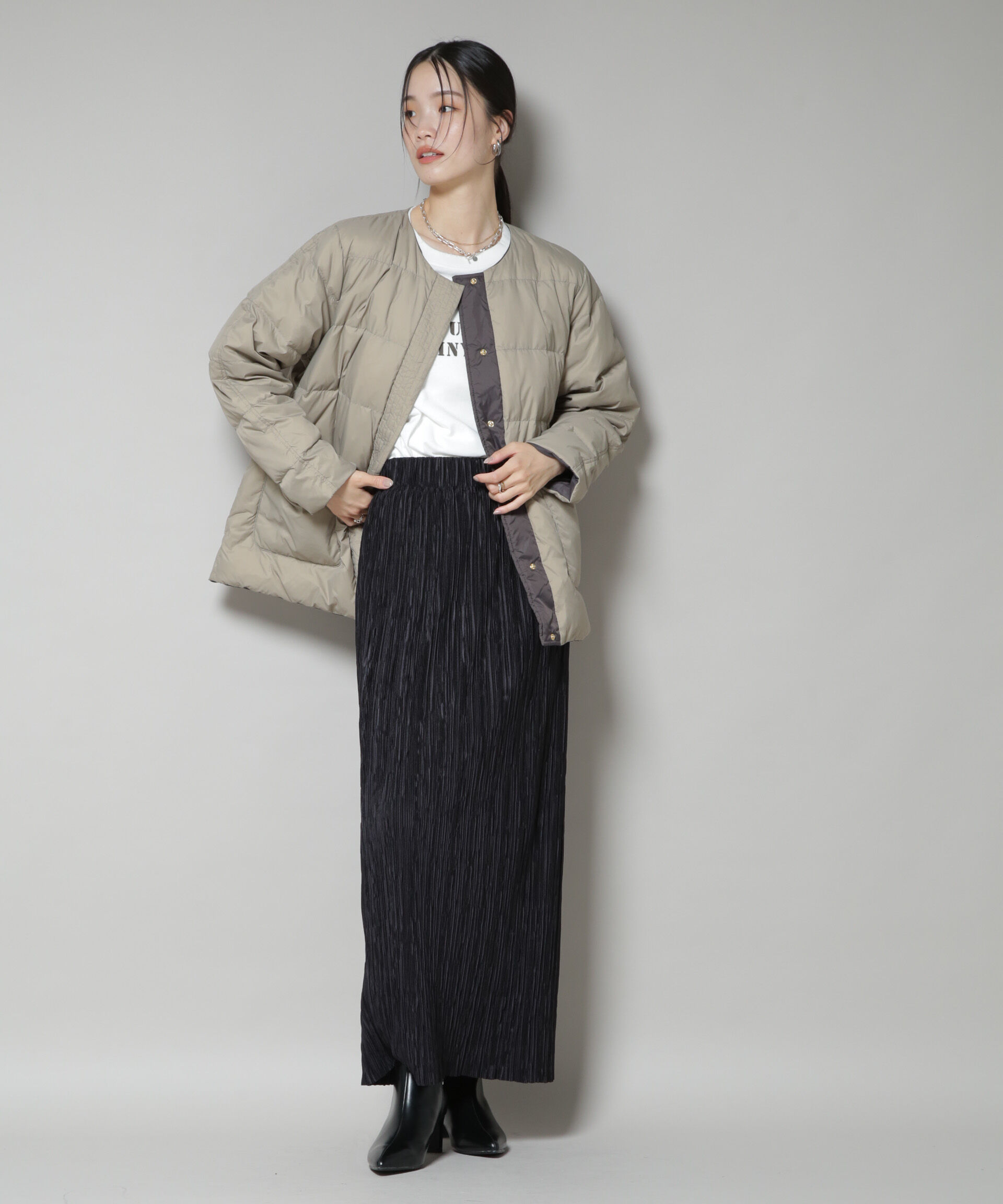 nano･universe「撥水加工ライトダウン リバーシブルノーカラージャケット」|ダウン|