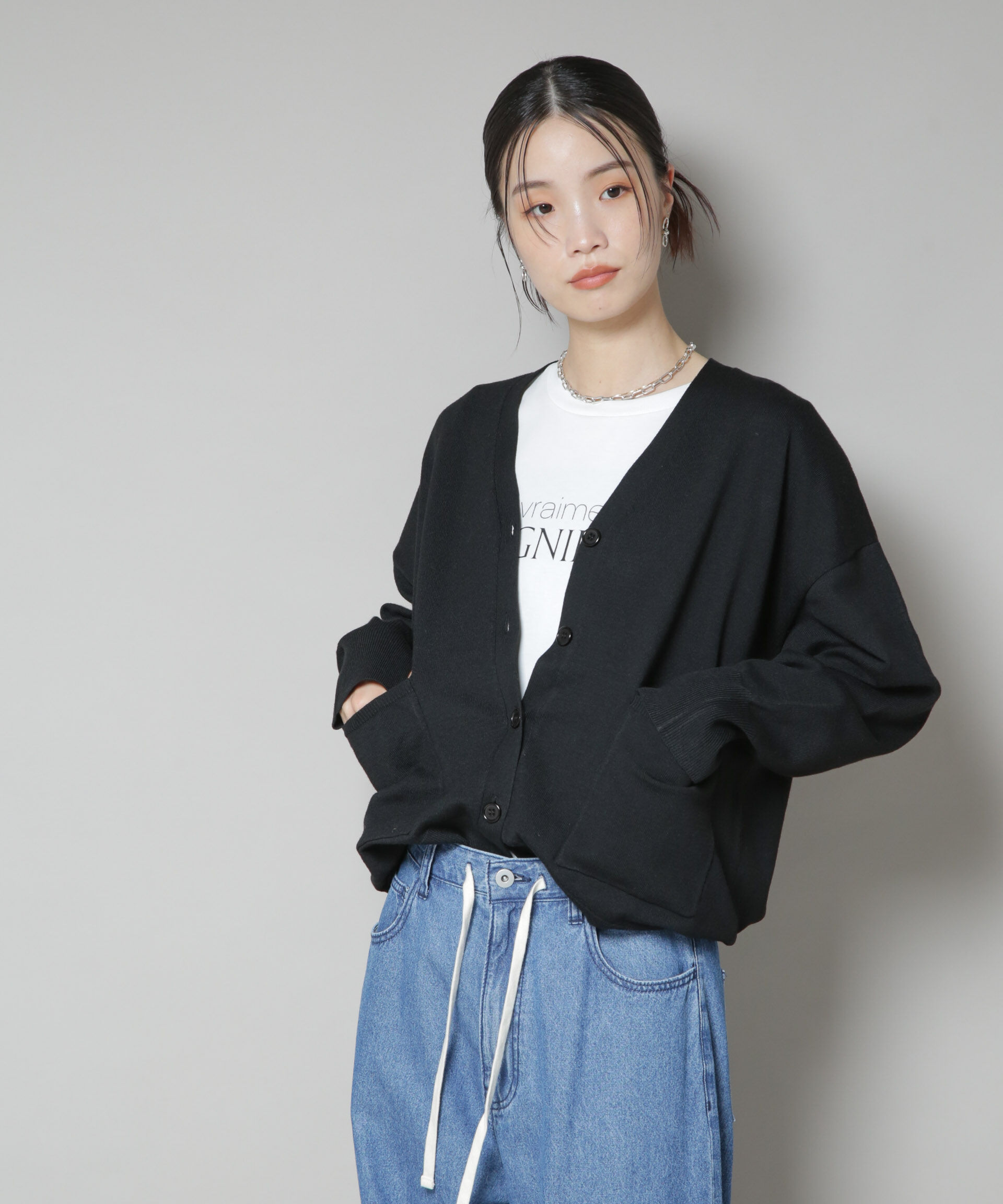 nano･universe「毛玉抑制ニットカーディガン(セットアップ可)」|ニット・セーター|ブラック