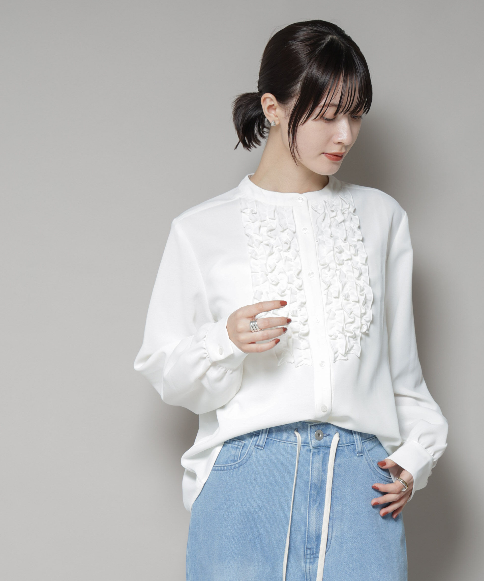 nano･universe「フロントフリルブラウス」|シャツ・ブラウス|ホワイト