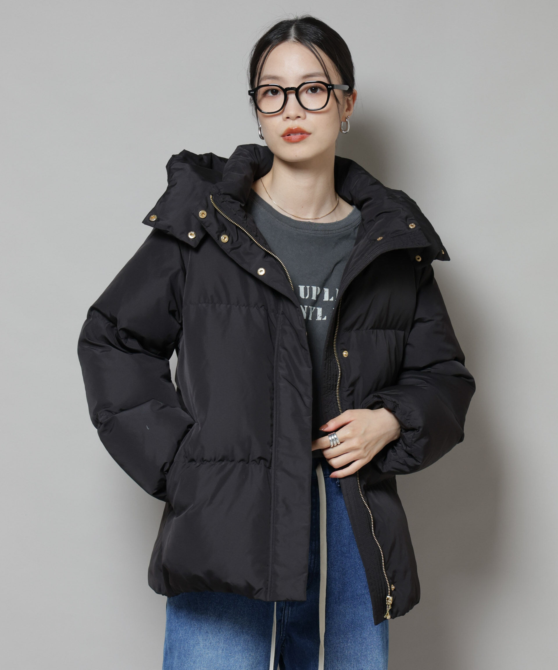 nano･universe「撥水加工 フードショートダウンコート」|ダウン|ブラック