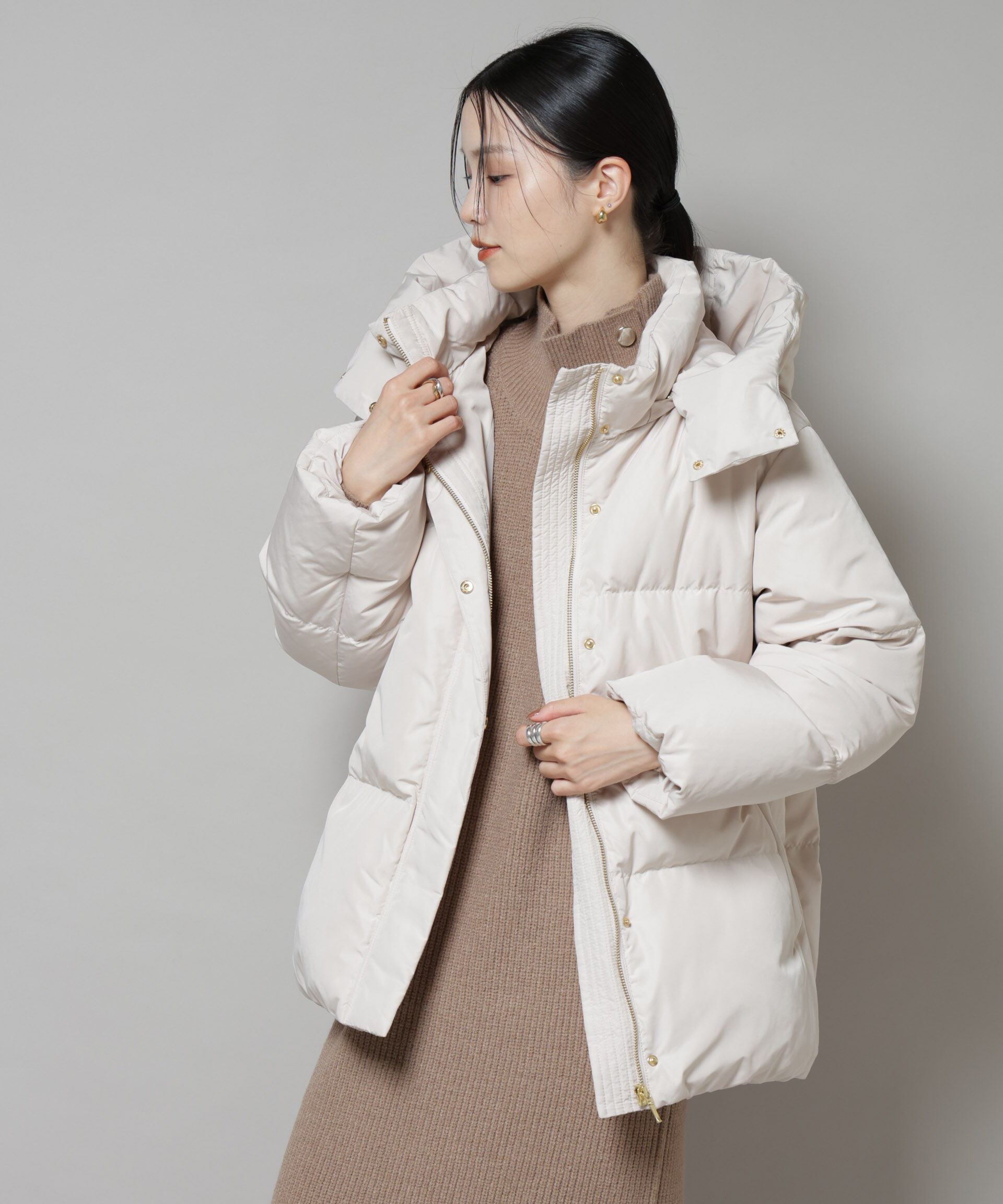 nano･universe「撥水加工 フードショートダウンコート」|ダウン|ライトベージ 1