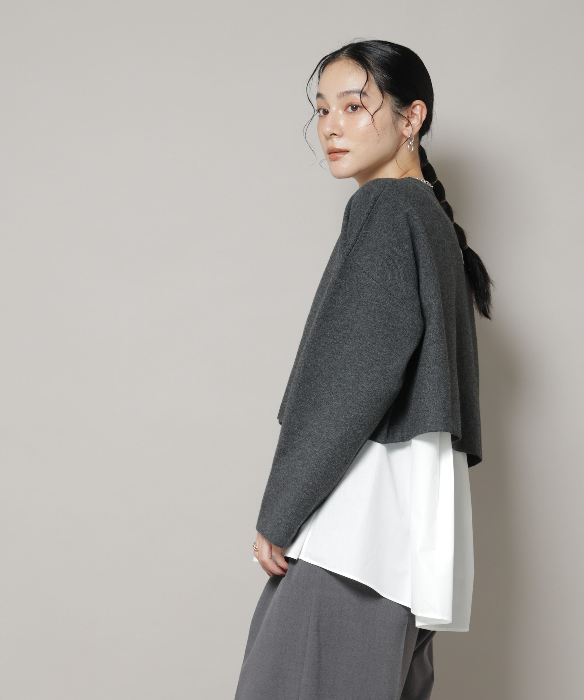 nano･universe「ダブルジャガードニット&times;タックブラウス ペプラムセット」|ニット・セーター|