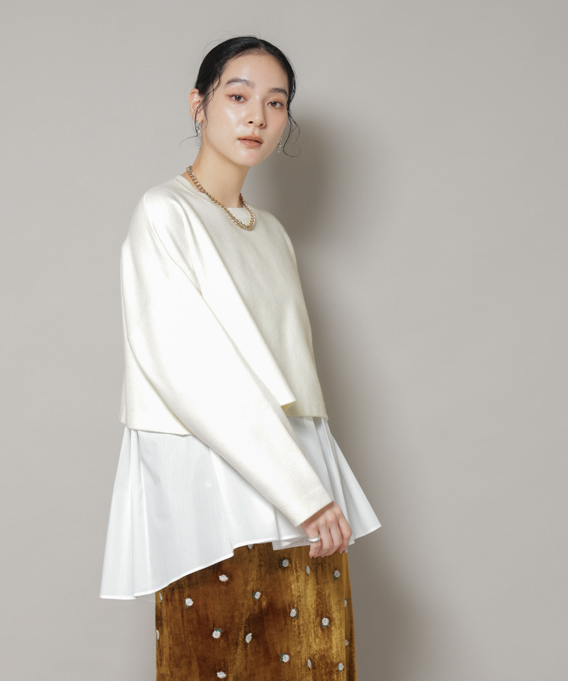 nano･universe「ダブルジャガードニット&times;タックブラウス ペプラムセット」|ニット・セーター|