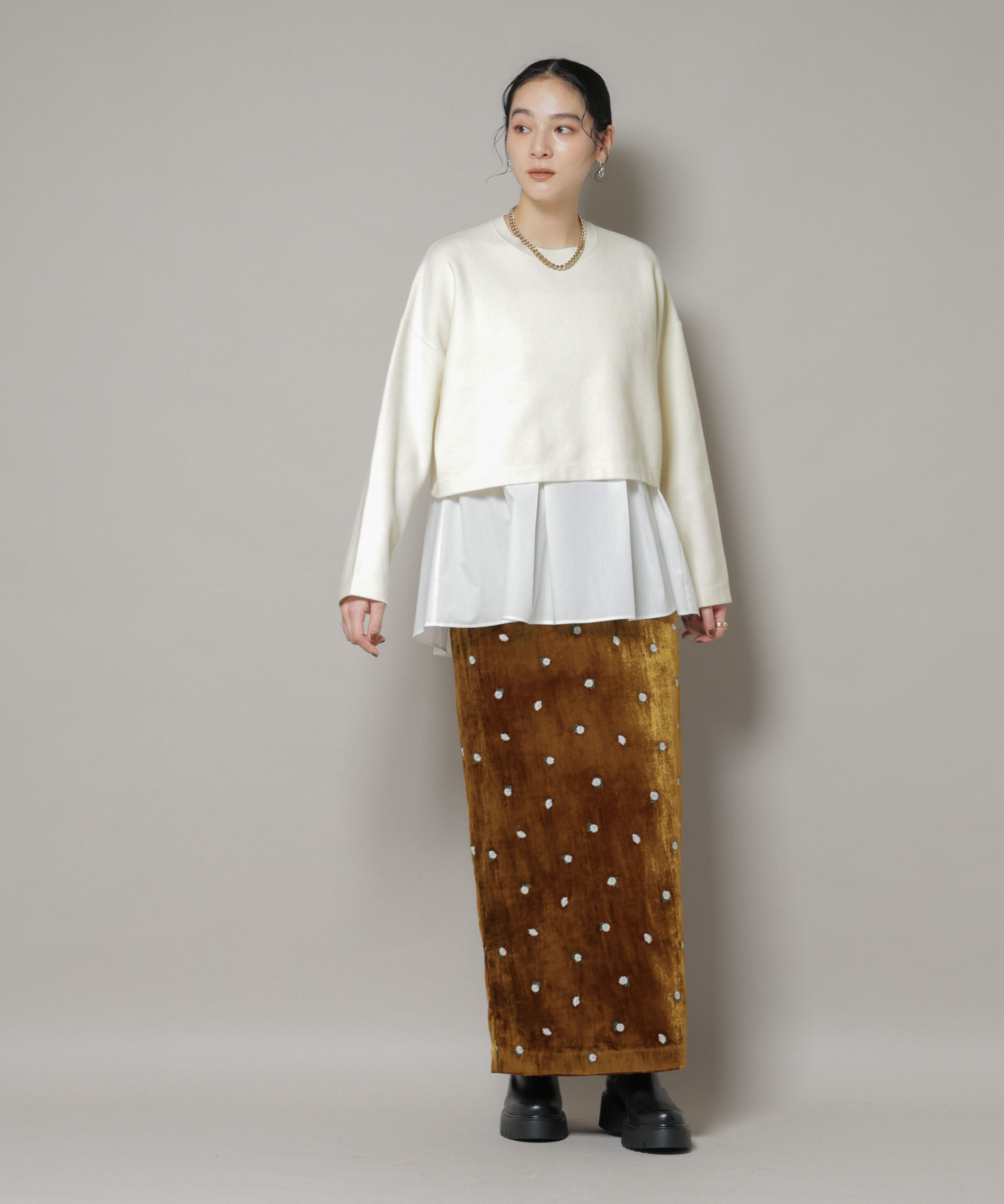 nano･universe「ダブルジャガードニット&times;タックブラウス ペプラムセット」|ニット・セーター|