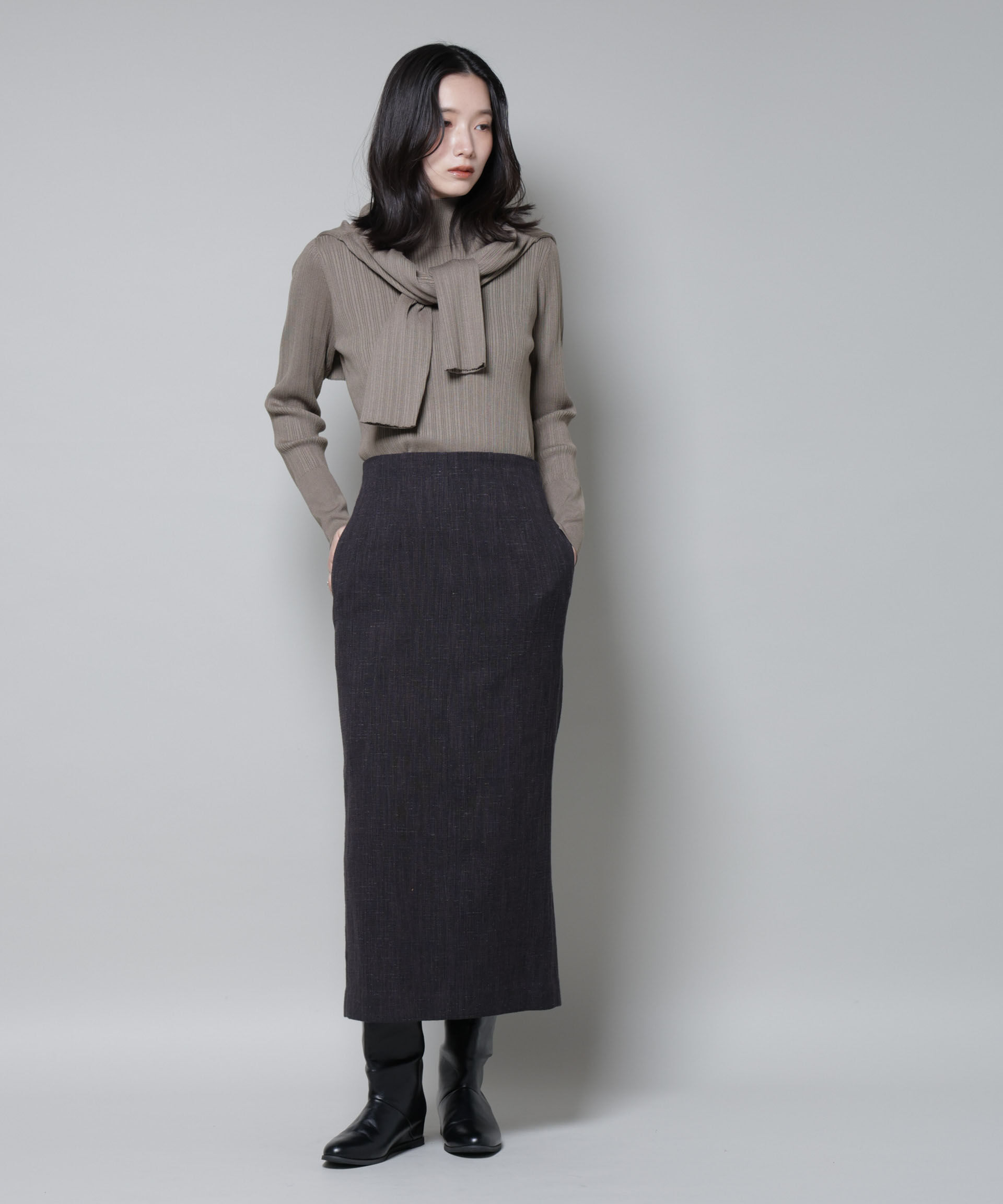 nano･universe「ホホバオイル加工ランダムリブタートルニット」|ニット・セーター|