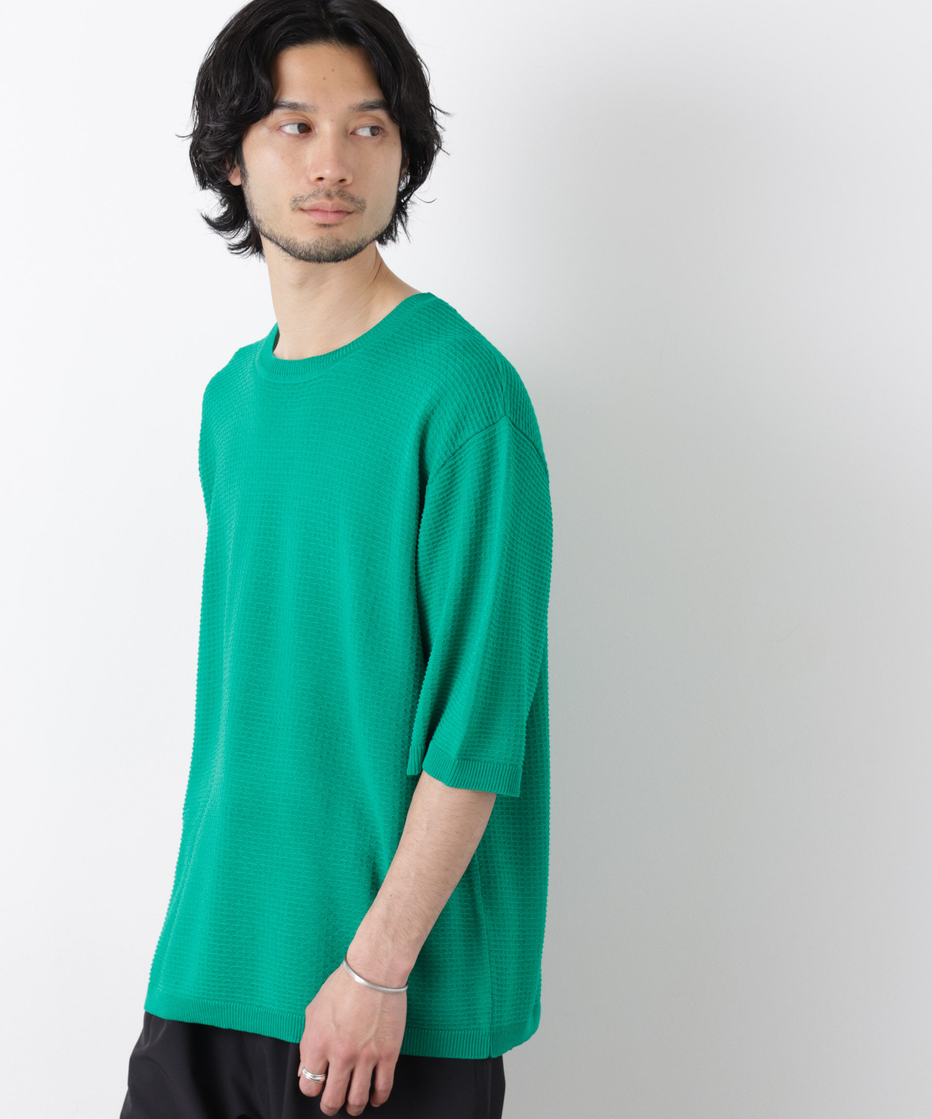 nano･universe「エアリードレープ ニットTシャツ 半袖」|ニット・セーター|グリーン