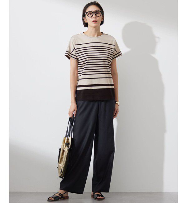 自由区「【洗える】ハイカウントボーダー カットソー」|Tシャツ・カットソー|