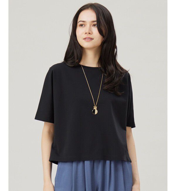 自由区「【接触冷感・UVカット・吸水速乾・抗菌防臭・洗える】ハイカウントクロップド丈 Tシャツ」|Tシャツ・カットソー|ブラック