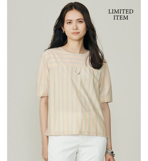 自由区「【WEB限定・洗える】ストライプハイゲージジャージー カットソー」|Tシャツ・カットソー|ベージュ