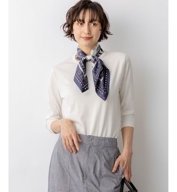 23区「プレミアムビオコットン クルーネック ニット」|ニット・セーター|ホワイト系