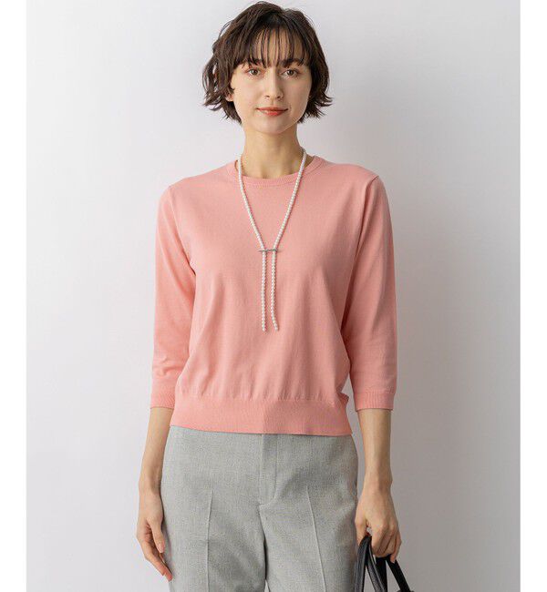 23区「プレミアムビオコットン クルーネック ニット」|ニット・セーター|ピンク系