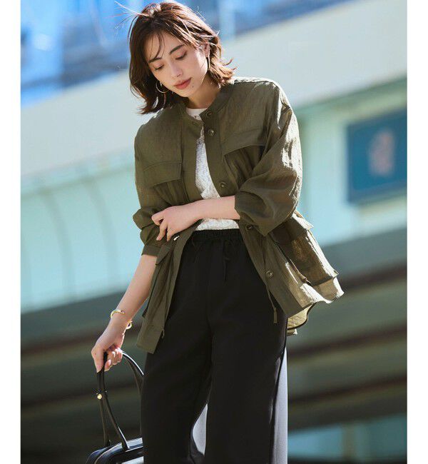 23区「【見上愛さん着用】リネンミックスシアースラブ ミリタリー シャツジャケット」|シャツ・ブラウス|