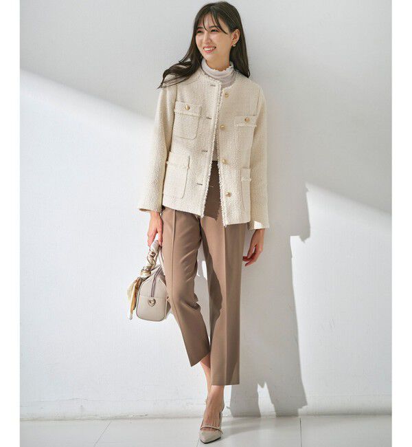 any SiS「ツイードノーカラーミドル ジャケット」|ノーカラージャケット|