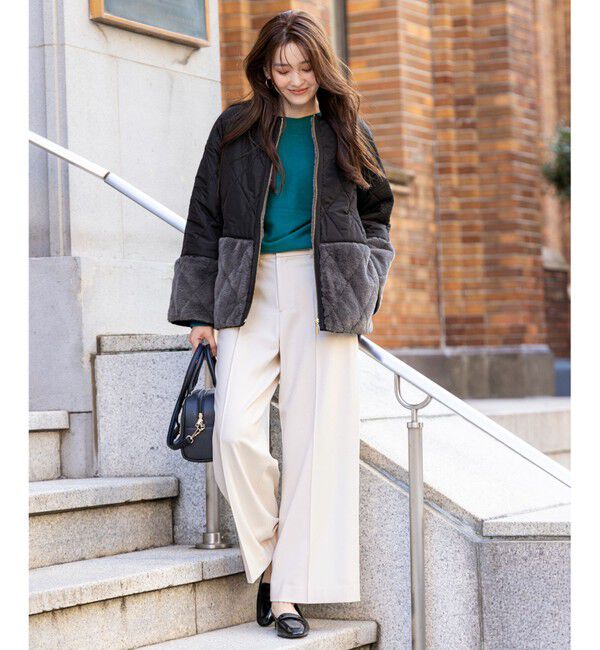 ANY SIS「フェイクファーコンビキルティング アウター」|テーラードジャケット|