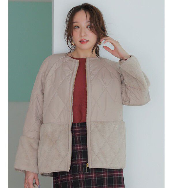 ANY SIS「フェイクファーコンビキルティング アウター」|テーラードジャケット|