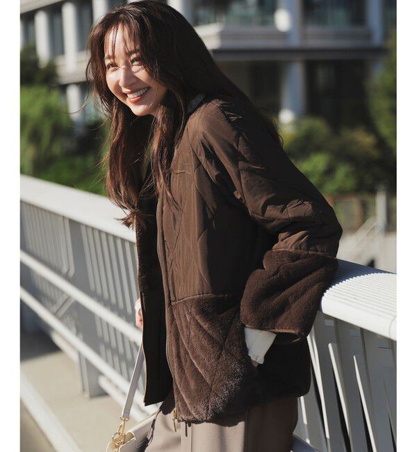 ANY SIS「フェイクファーコンビキルティング アウター」|テーラードジャケット|