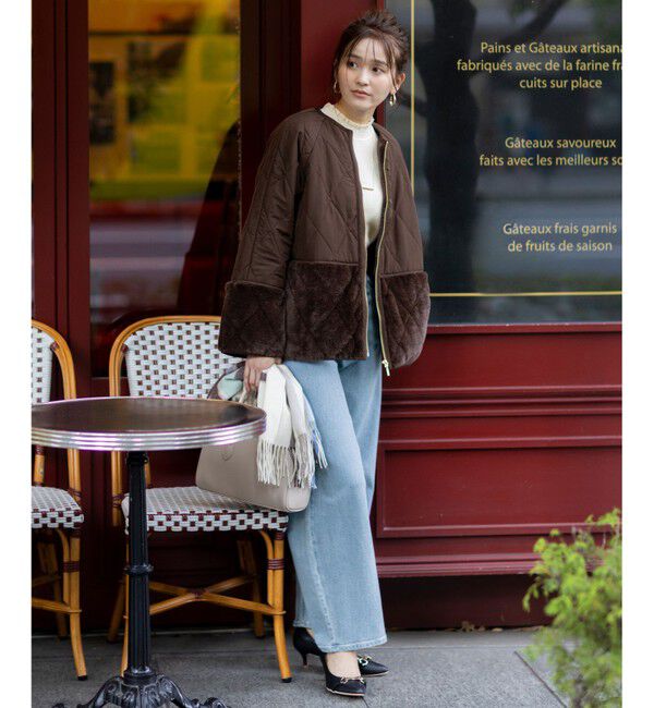 ANY SIS「フェイクファーコンビキルティング アウター」|テーラードジャケット|